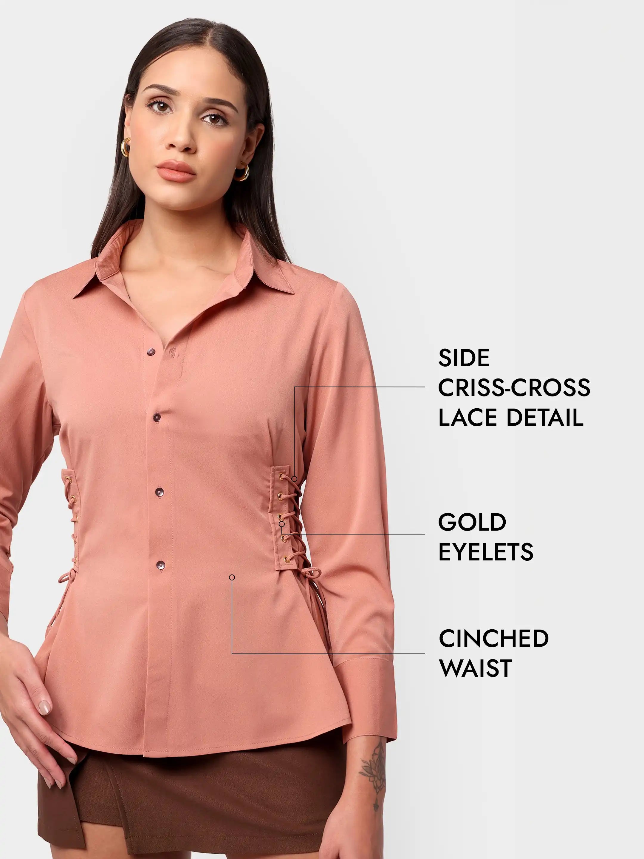 Lace-Up Cinch Shirt - Peach