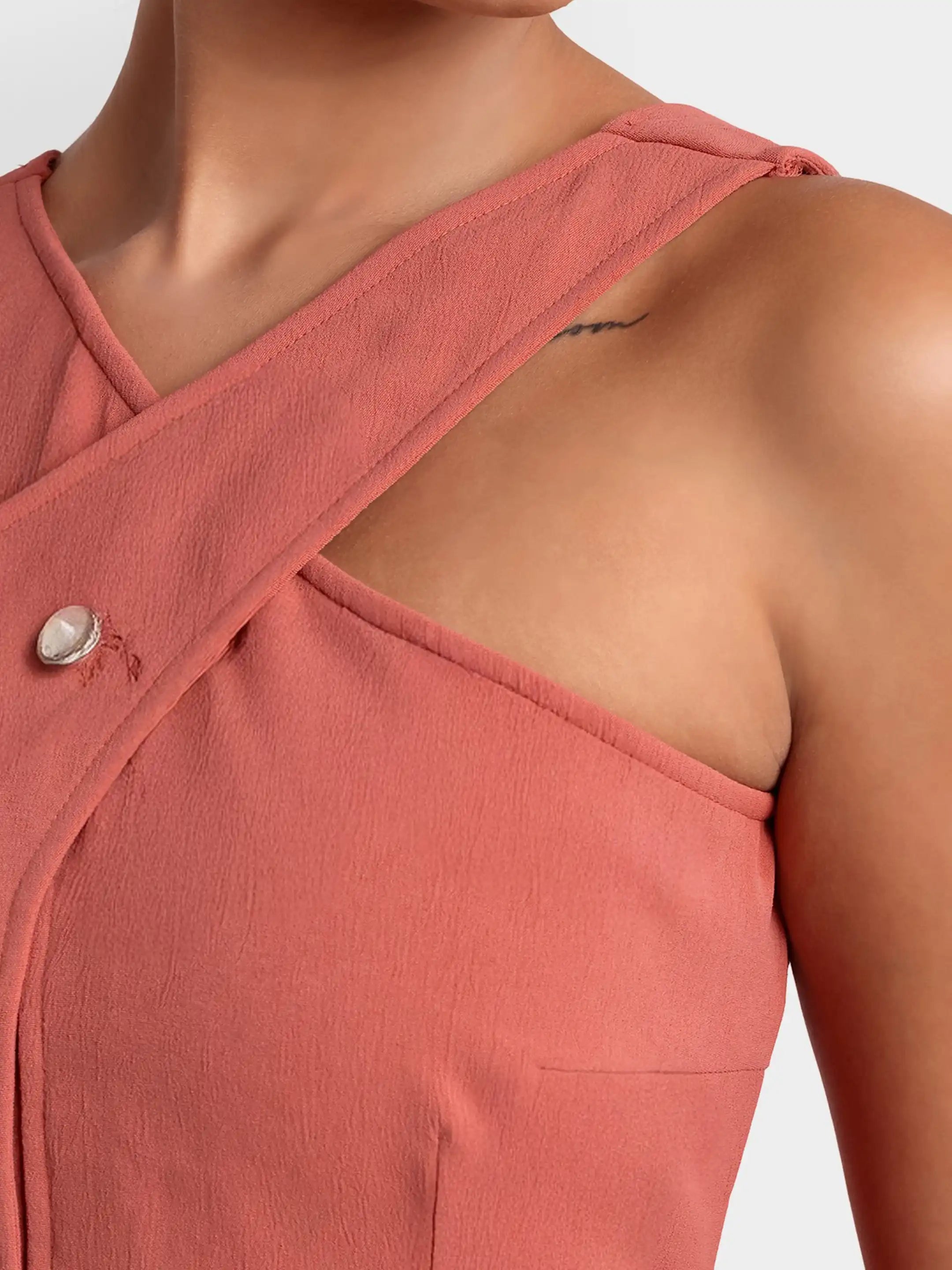 Slit Halter Shirt Dress - Peach