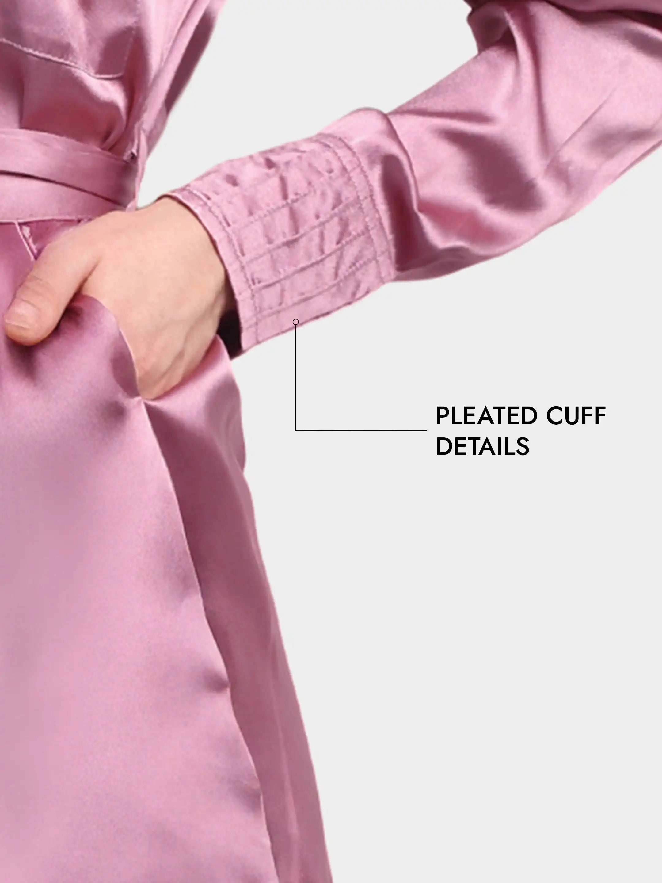 Pleat-Cuff Satin Dress - Lilac