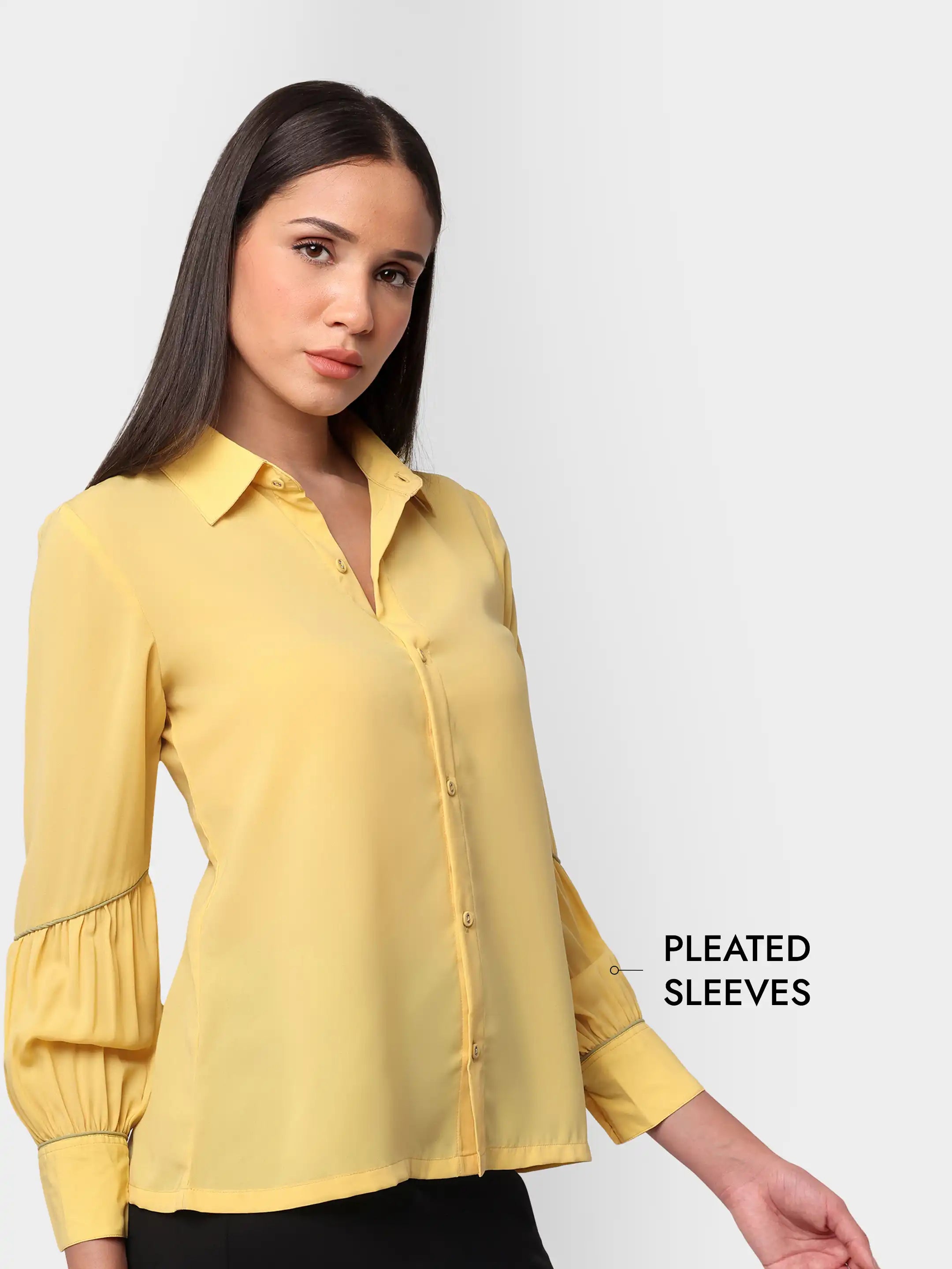 Straight-Hem Pleat Shirt - Butter Yellow