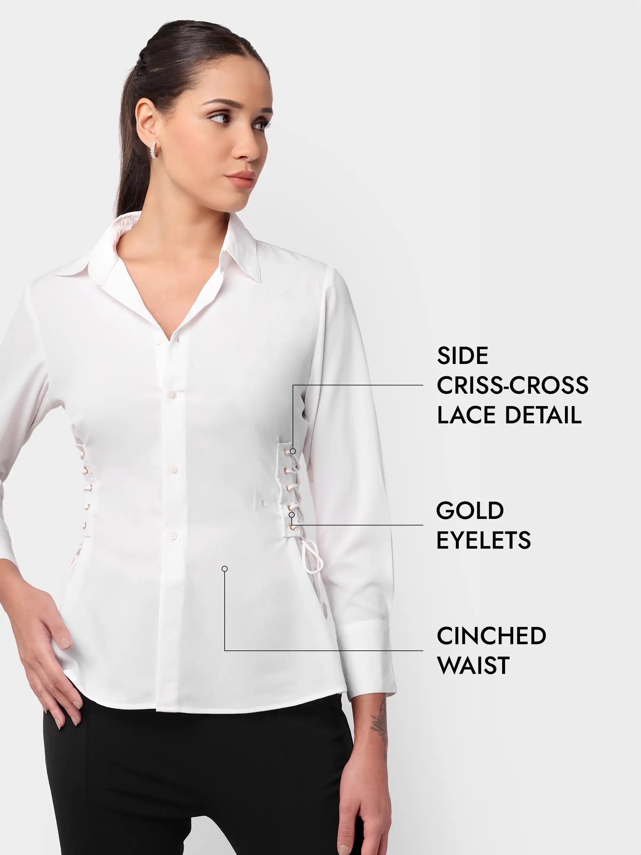 Lace-Up Cinch Shirt - White