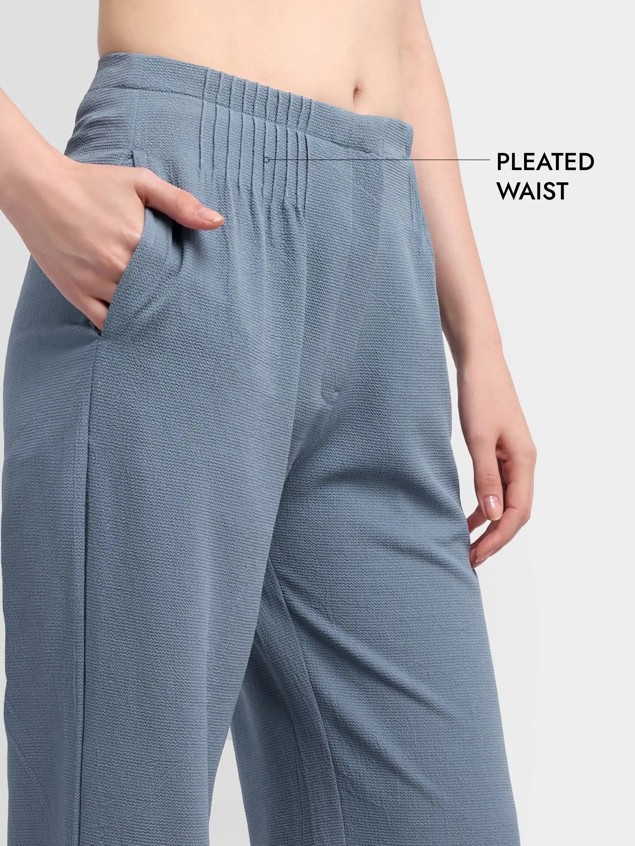 Bubble-Weave Tailored Pants - Pastel Blue