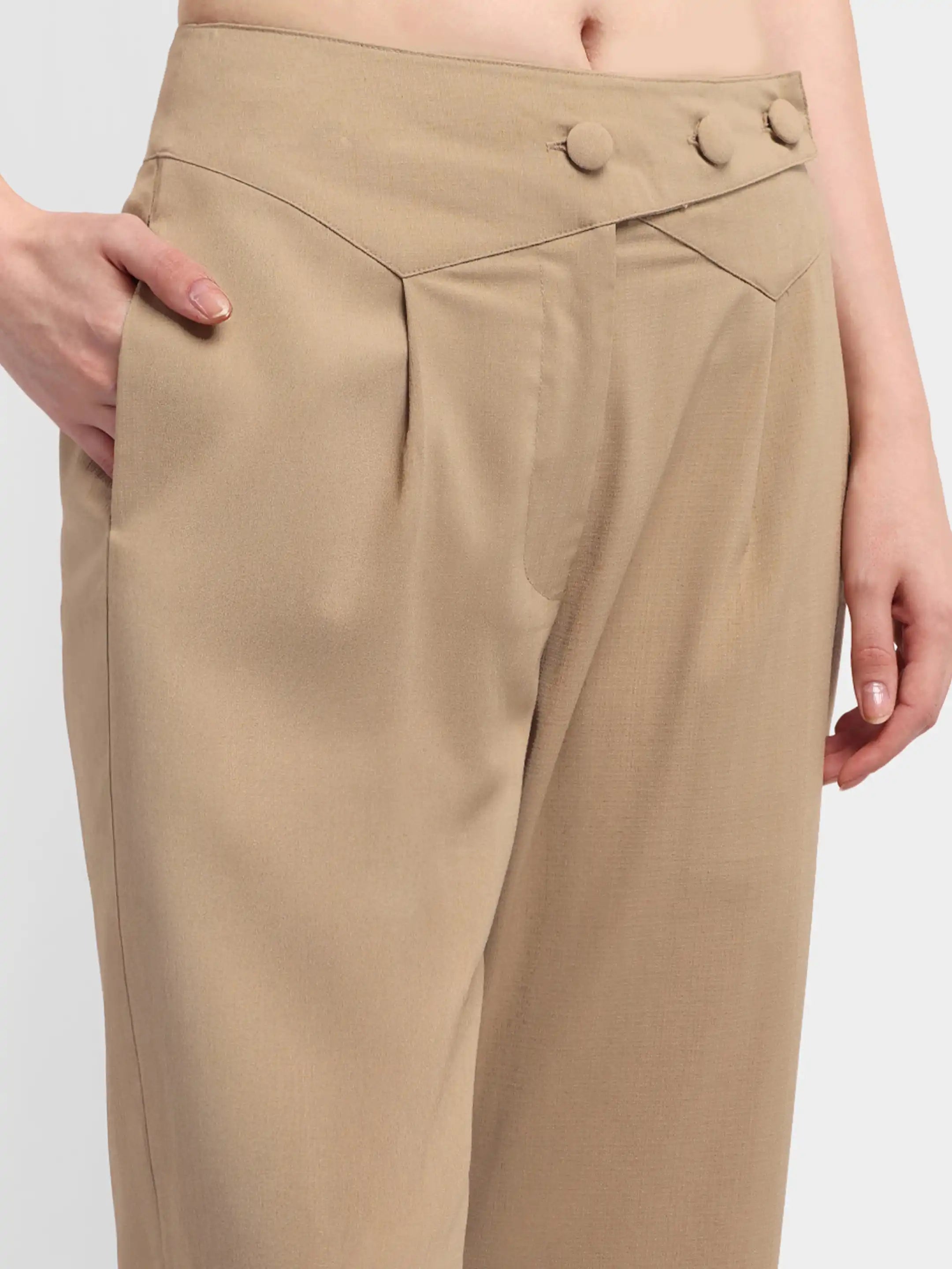 Belted Overlap Trousers - Beige