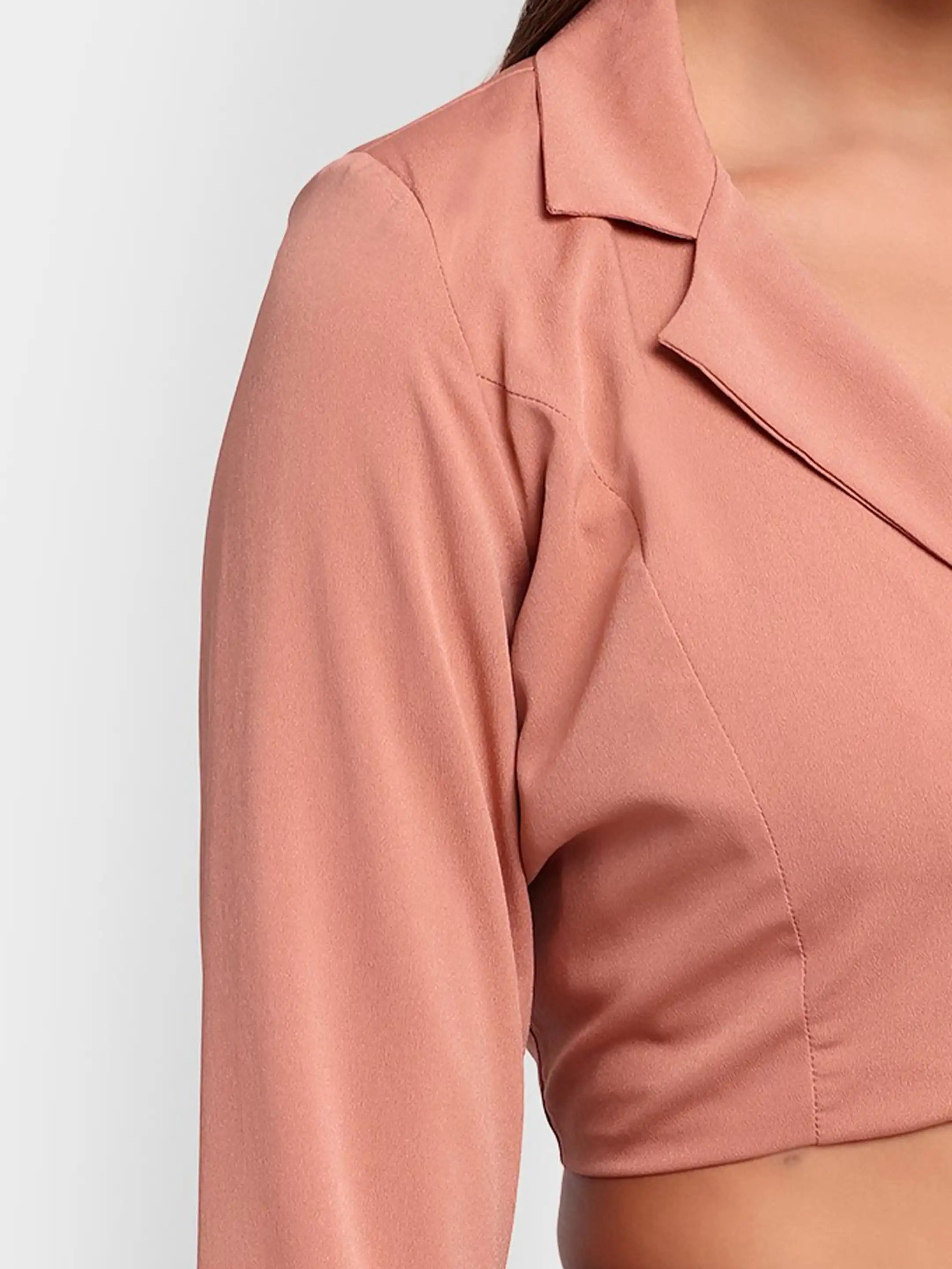 Single-Breasted Crop Blazer - Peach