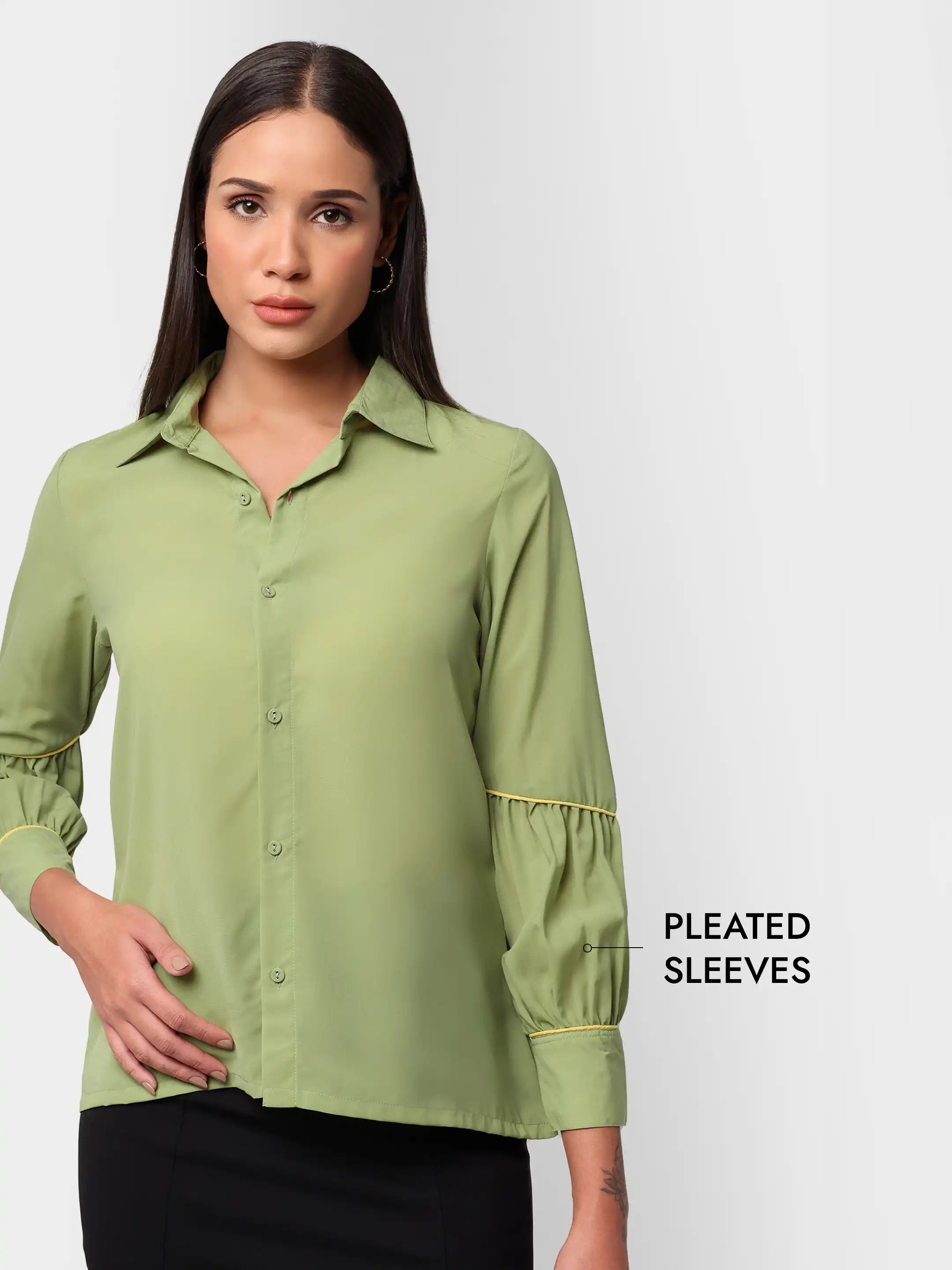 Straight-Hem Pleat Shirt - Pistachio Green