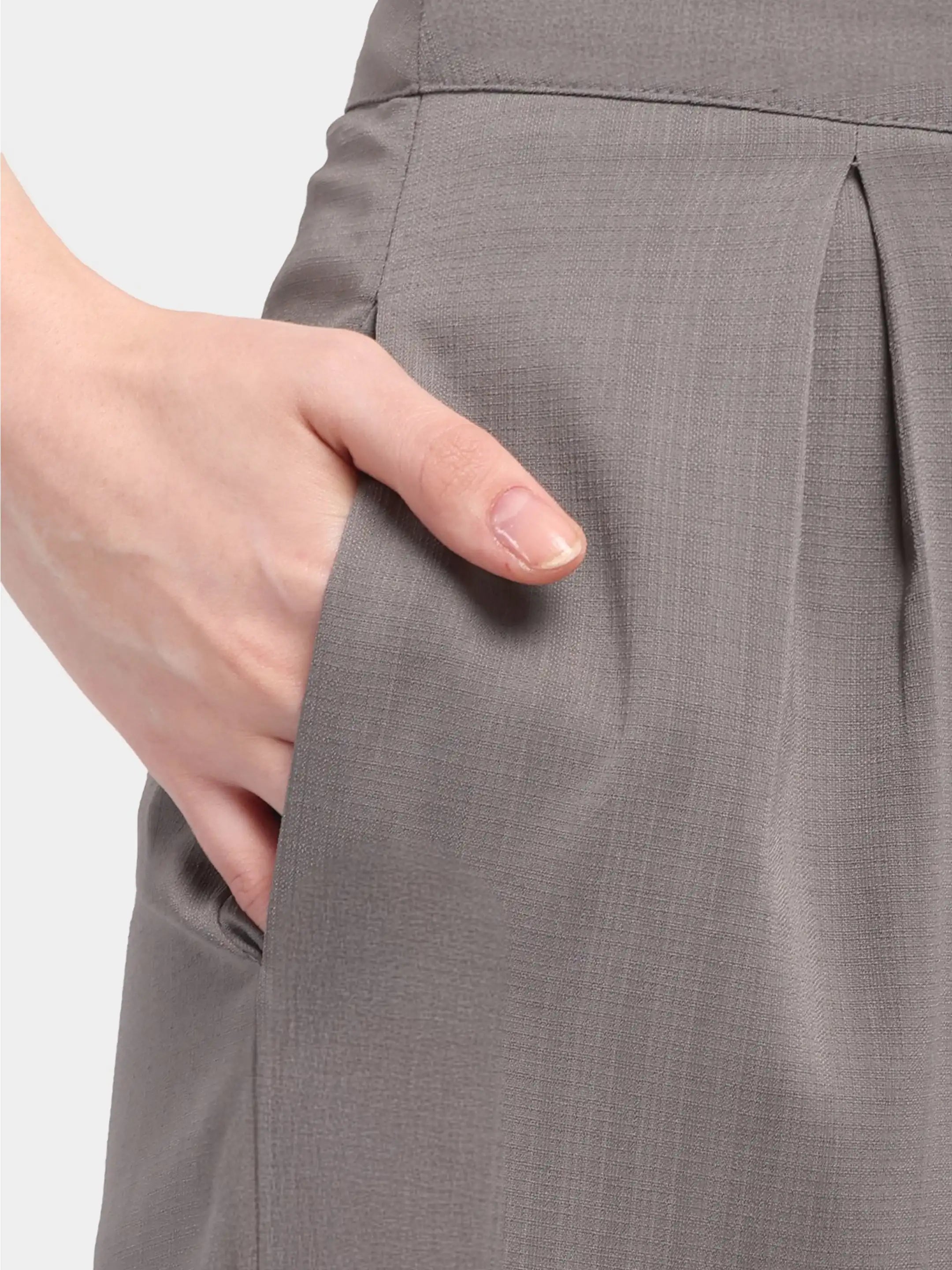 Pleated Suit Trousers - Light Grey