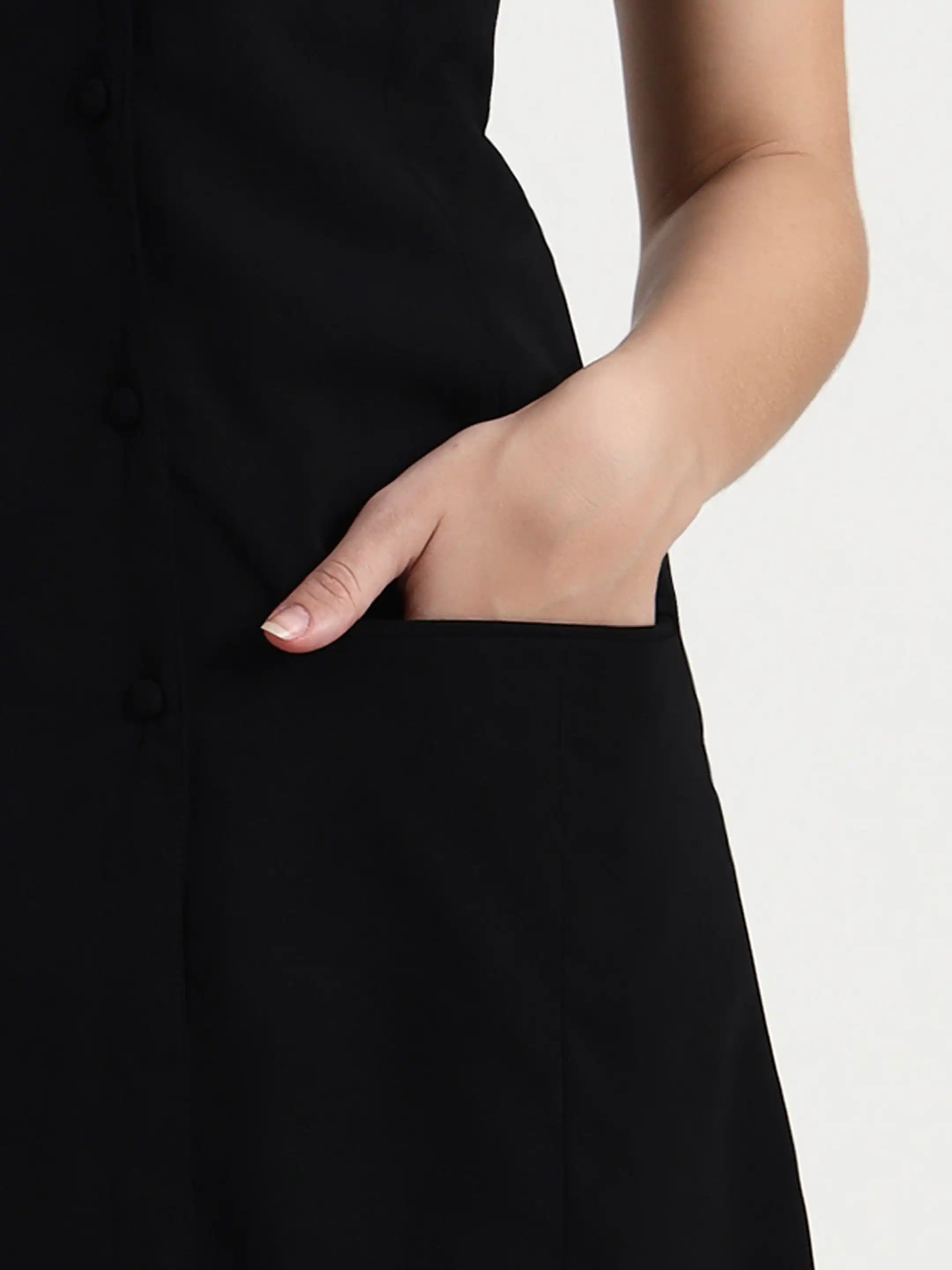 Asymmetric Button Mini Dress - Black