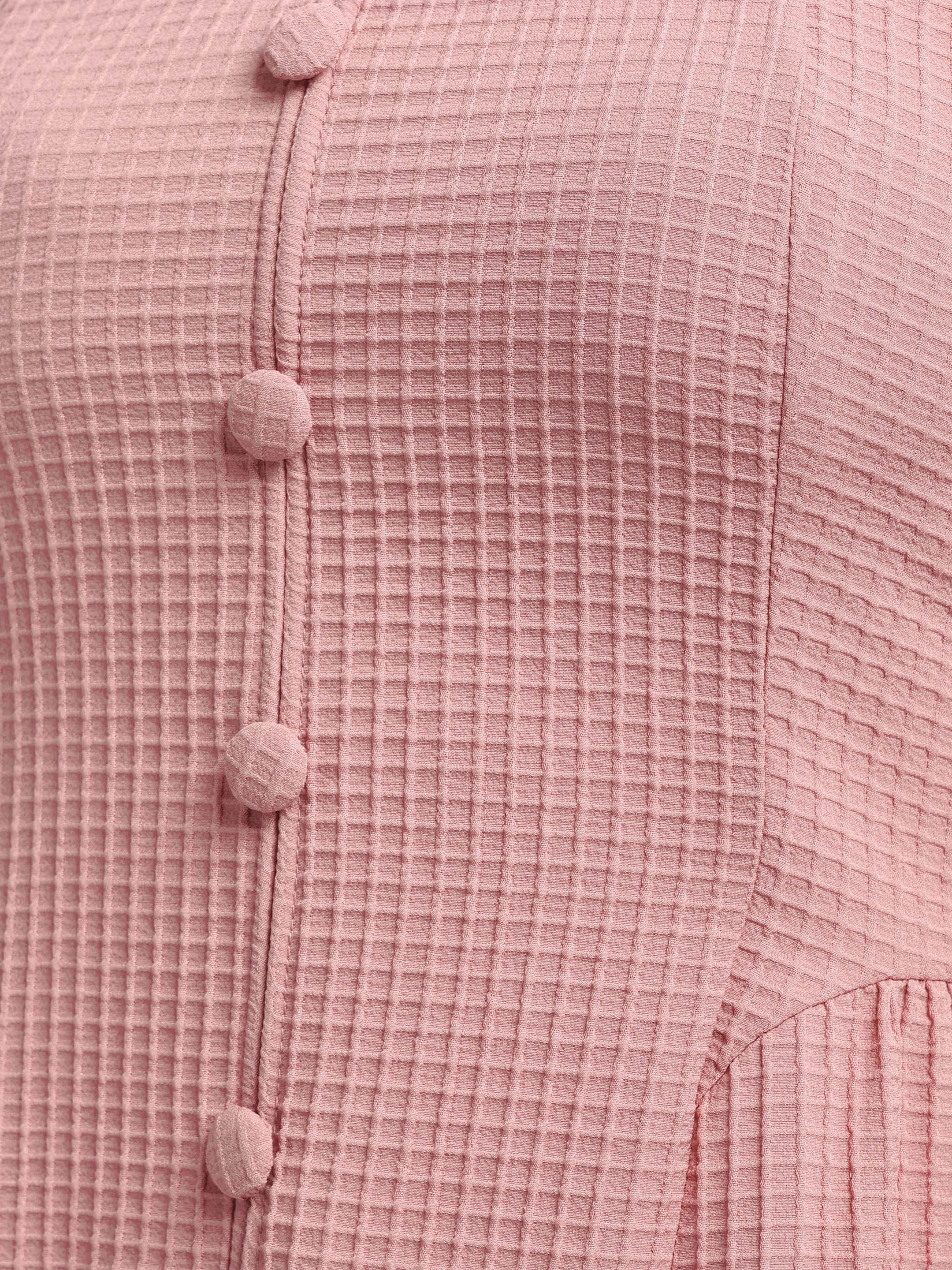 Checked Gathered-Waist Dress - Dusty Pink