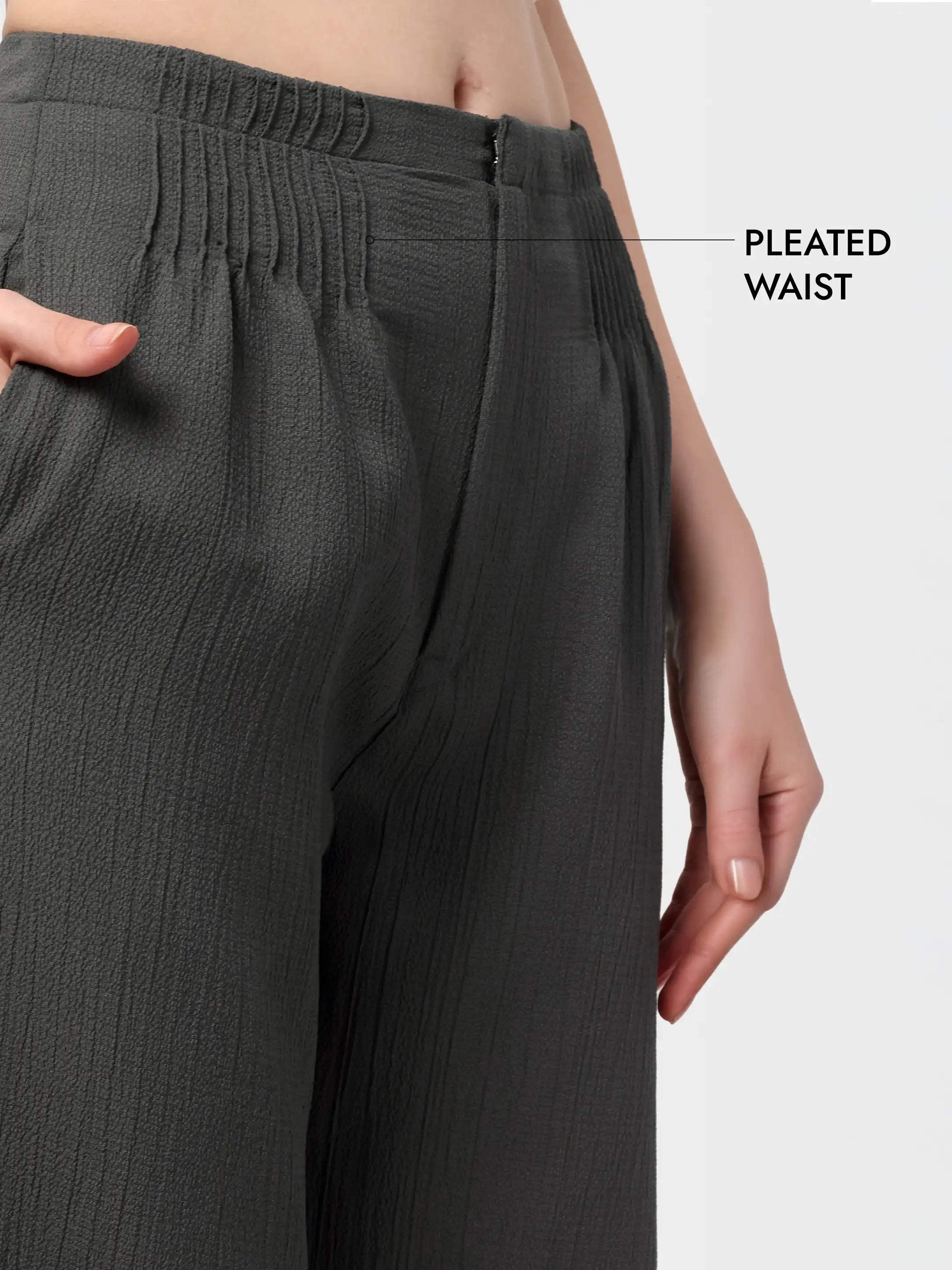 Bubble-Weave Tailored Pants - Dark Grey
