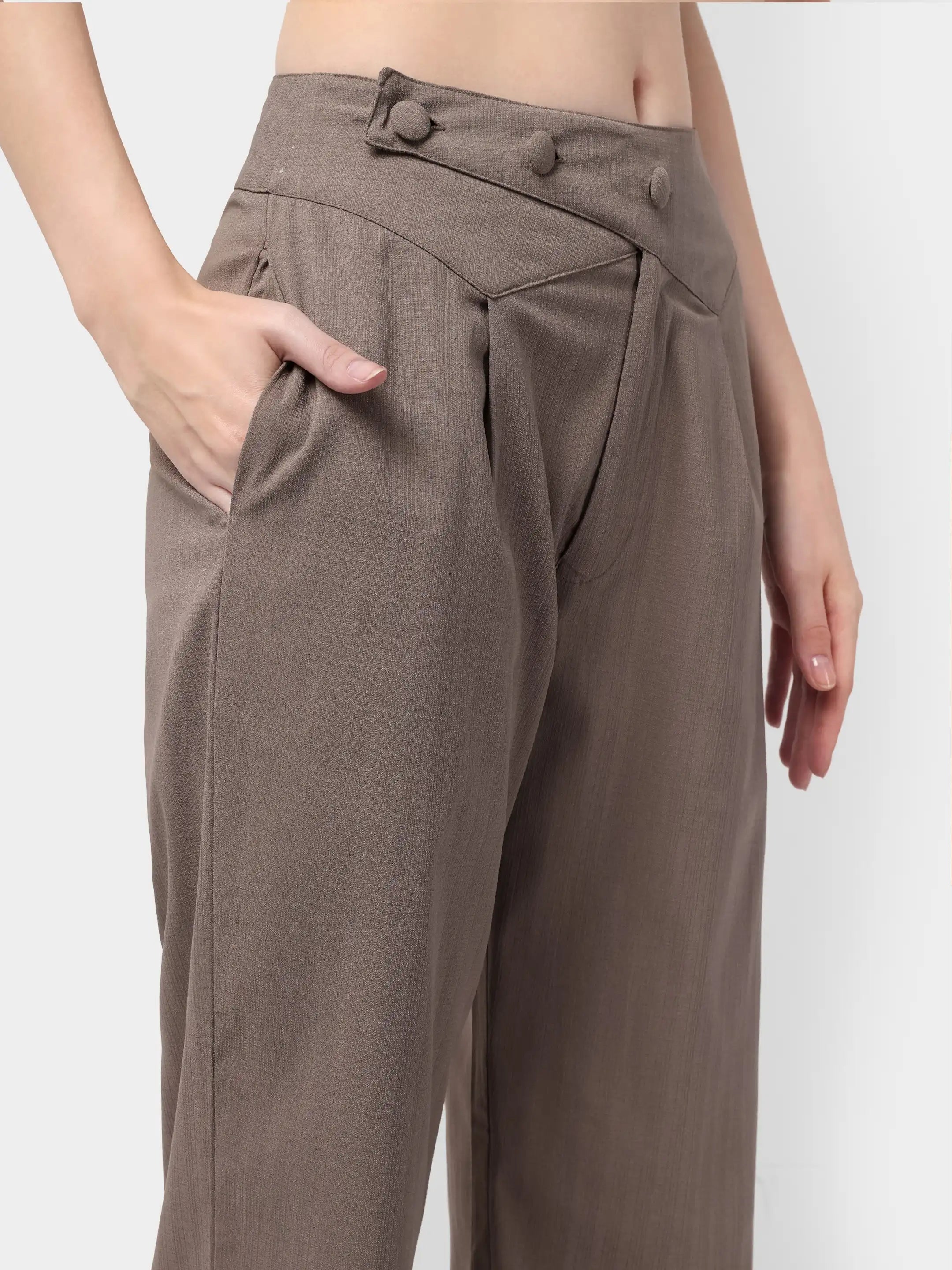 Belted Overlap Trousers - Pastel Brown
