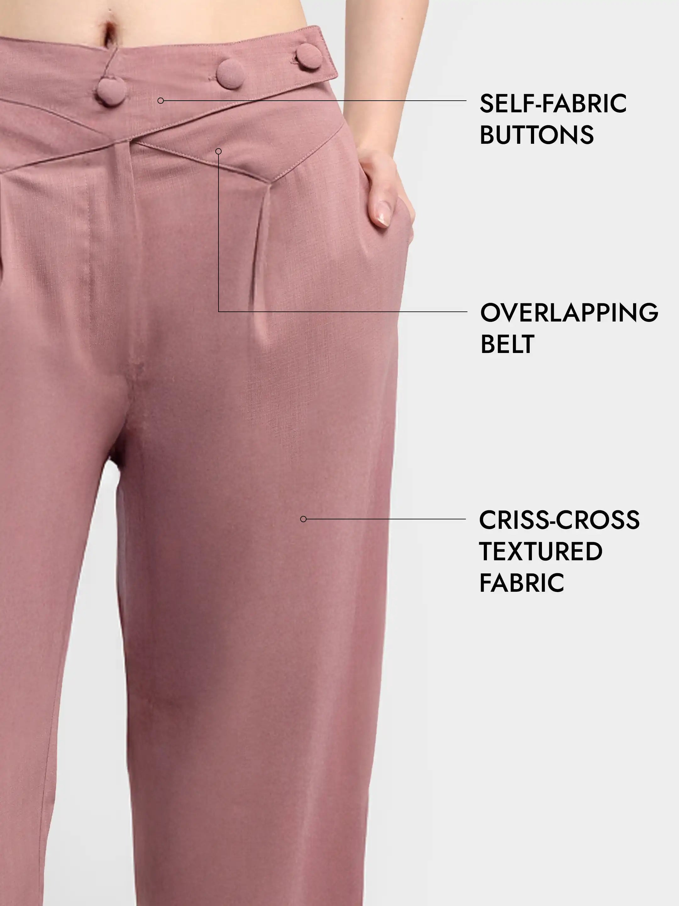 Belted Overlap Trousers - Pastel Pink