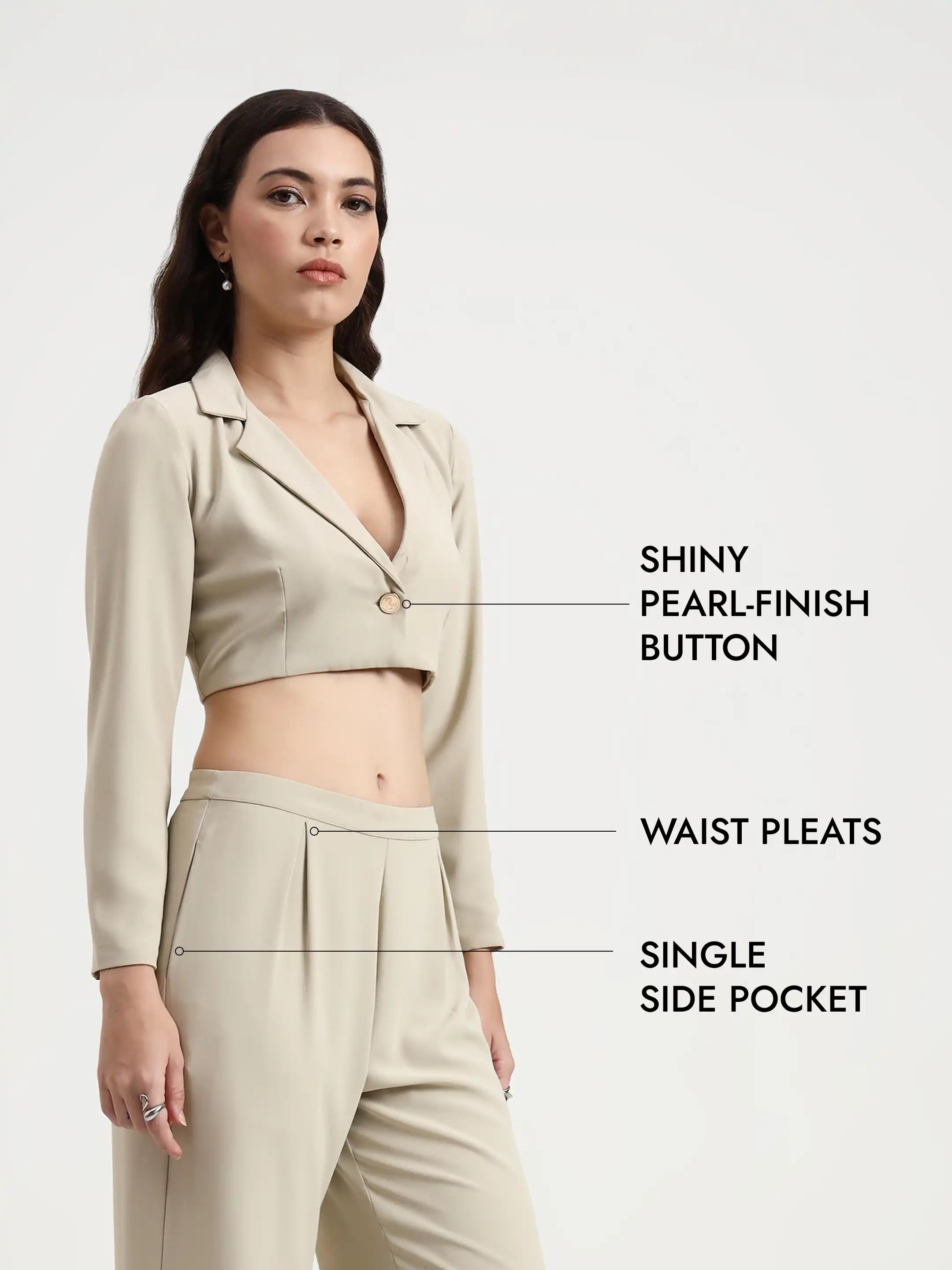Detailed Crop Co-ord - Beige