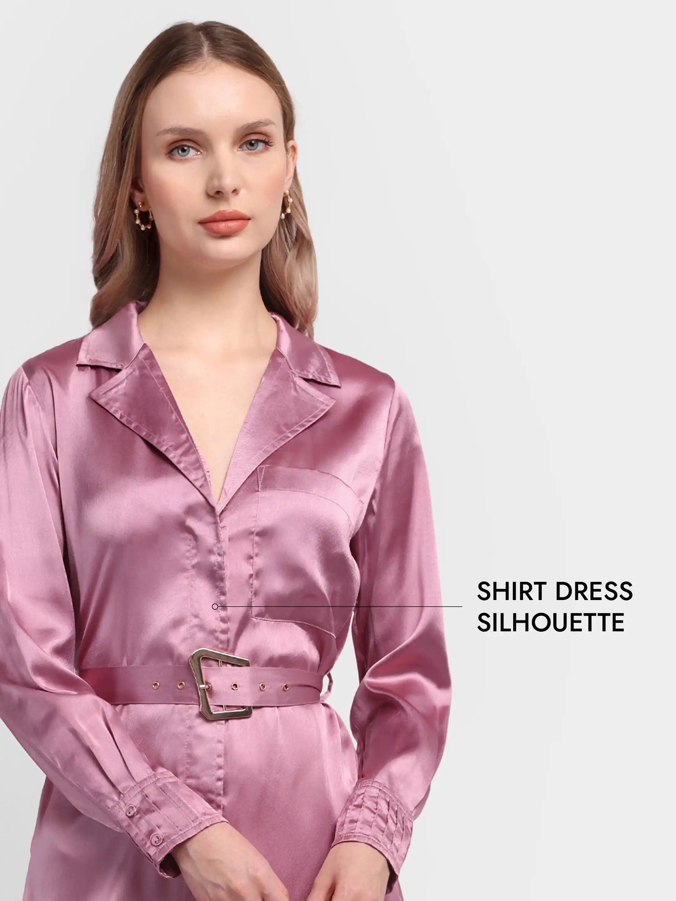 Pleat-Cuff Satin Dress - Lilac