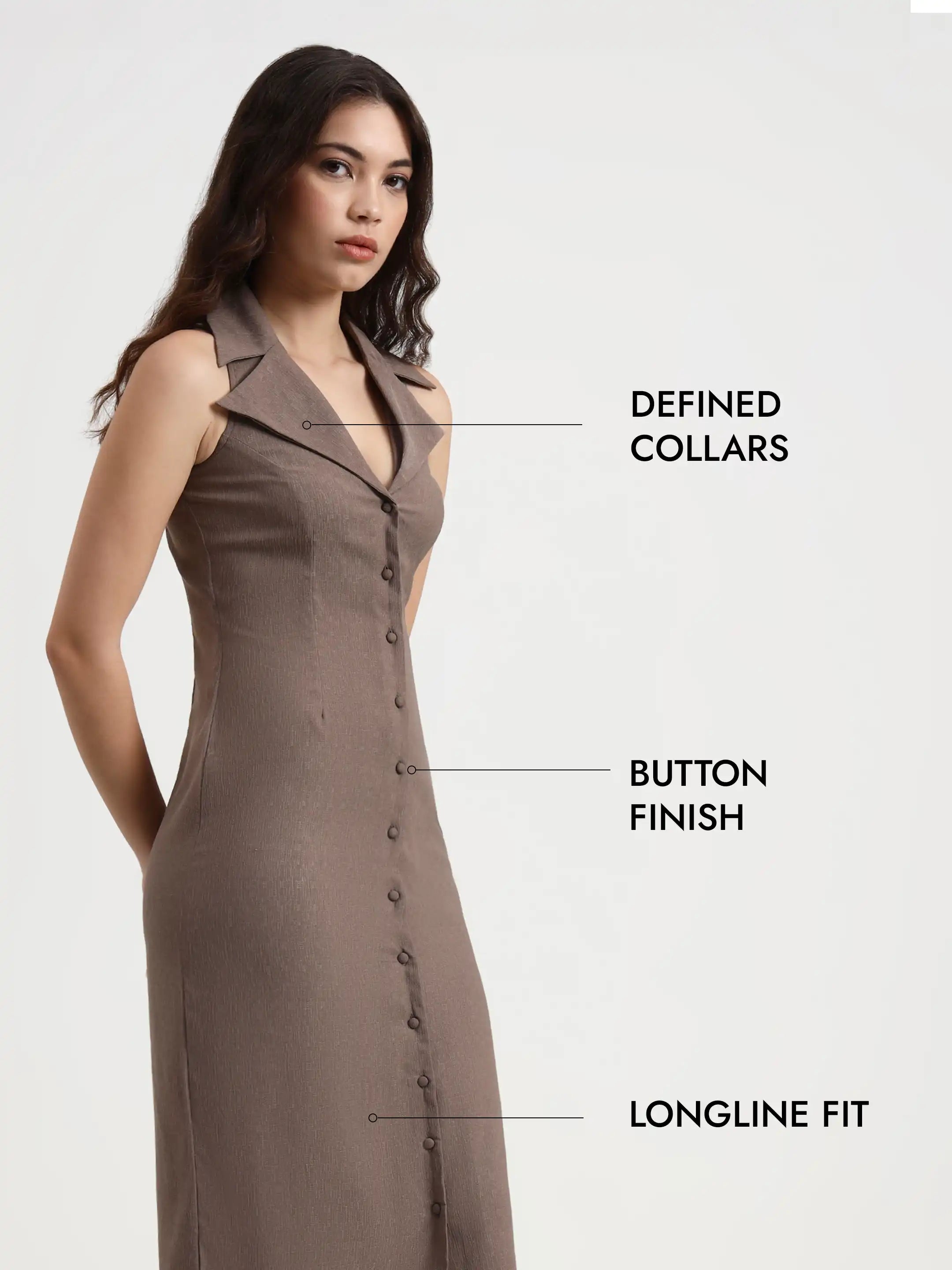 Tailored Button-Down Midi Dress - Taupe