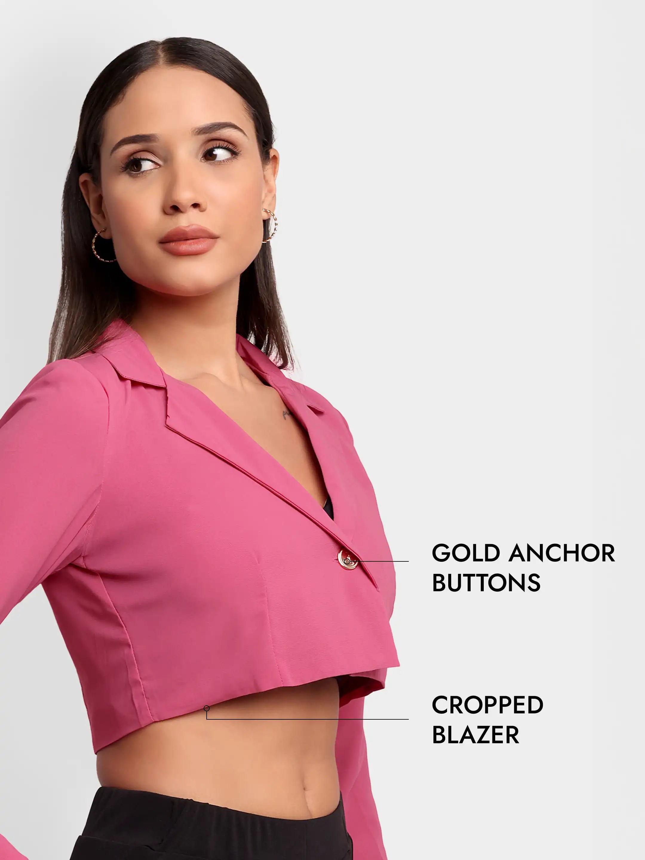 Detailed Crop Blazer - Hot Pink