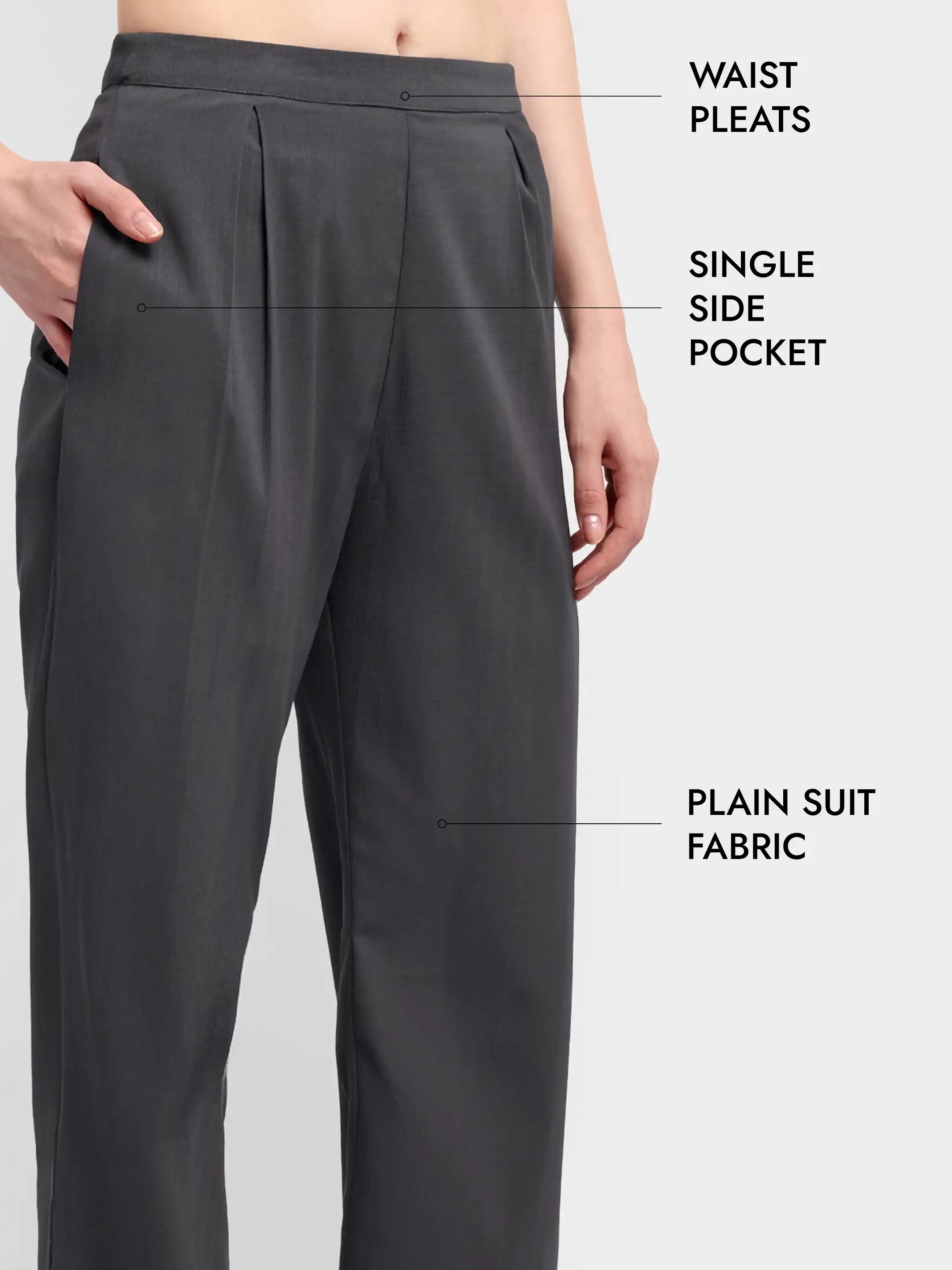 Pleated Suit Trousers - Dark Grey