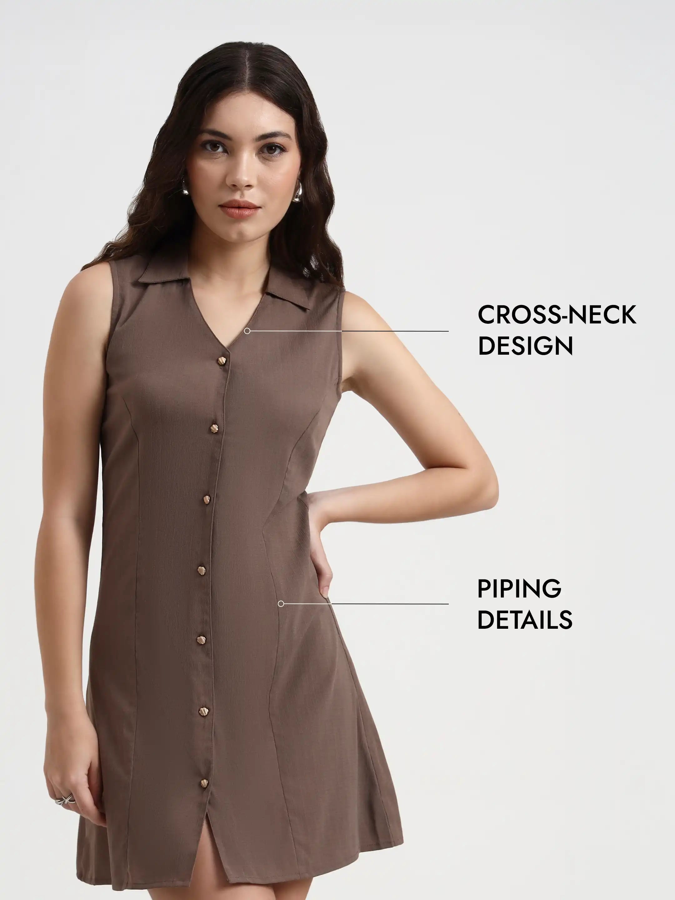 Structured Collared Dress - Sepia Brown
