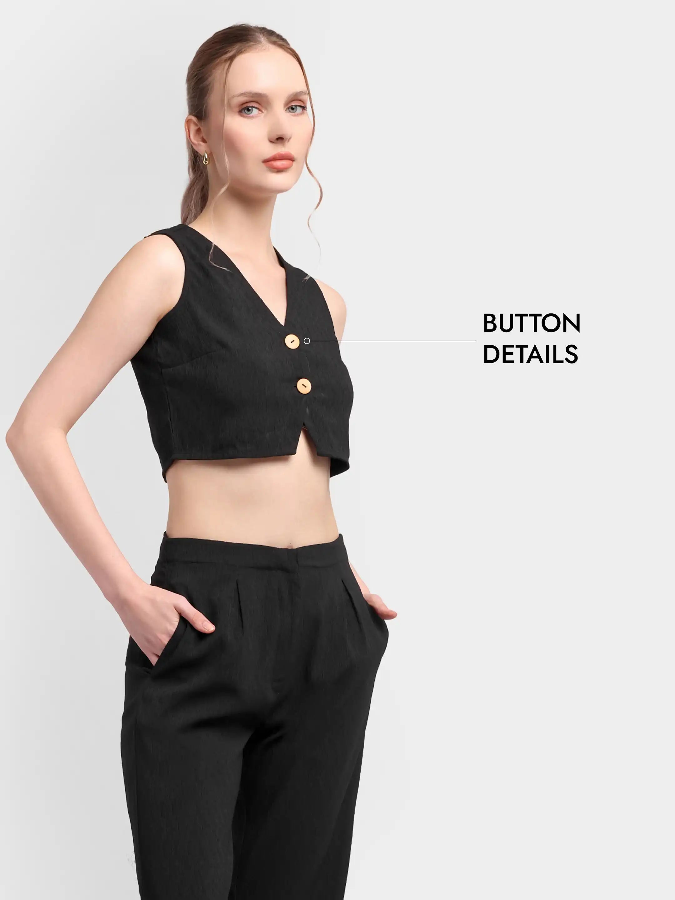 Pleated Trouser Waistcoat Co-ord - Black