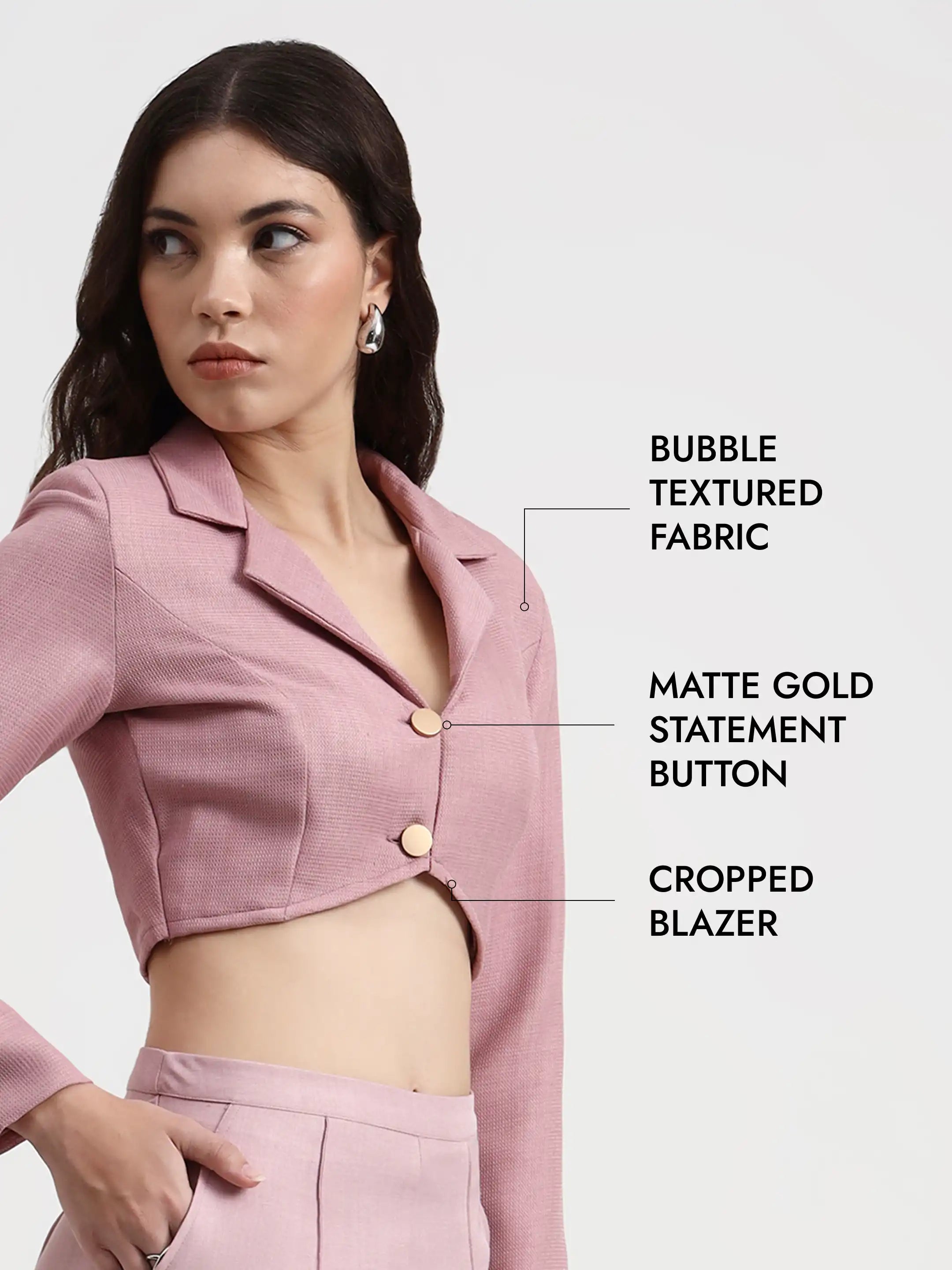 Curved Hem Crop Blazer - Blush Pink