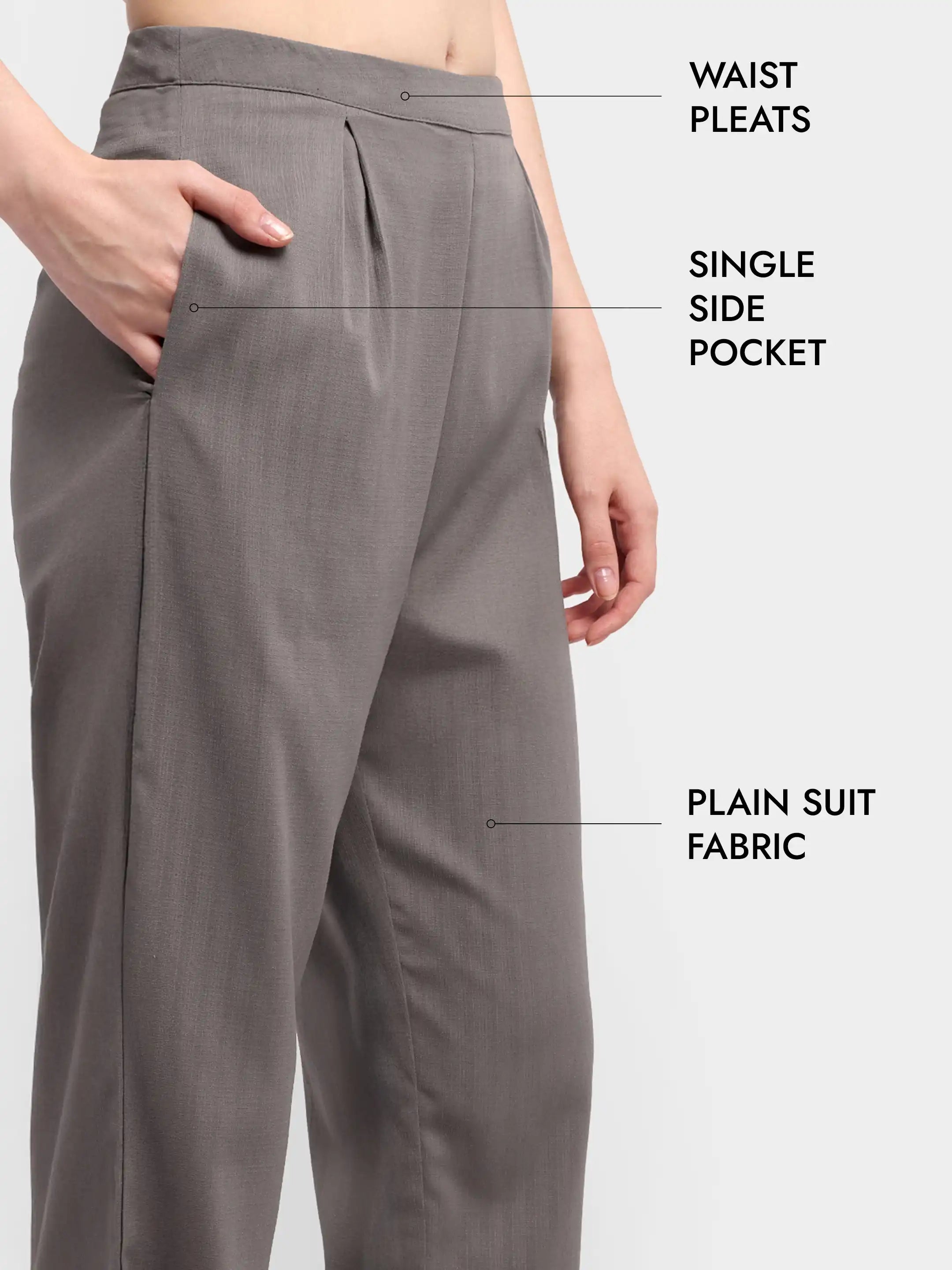 Pleated Suit Trousers - Light Grey