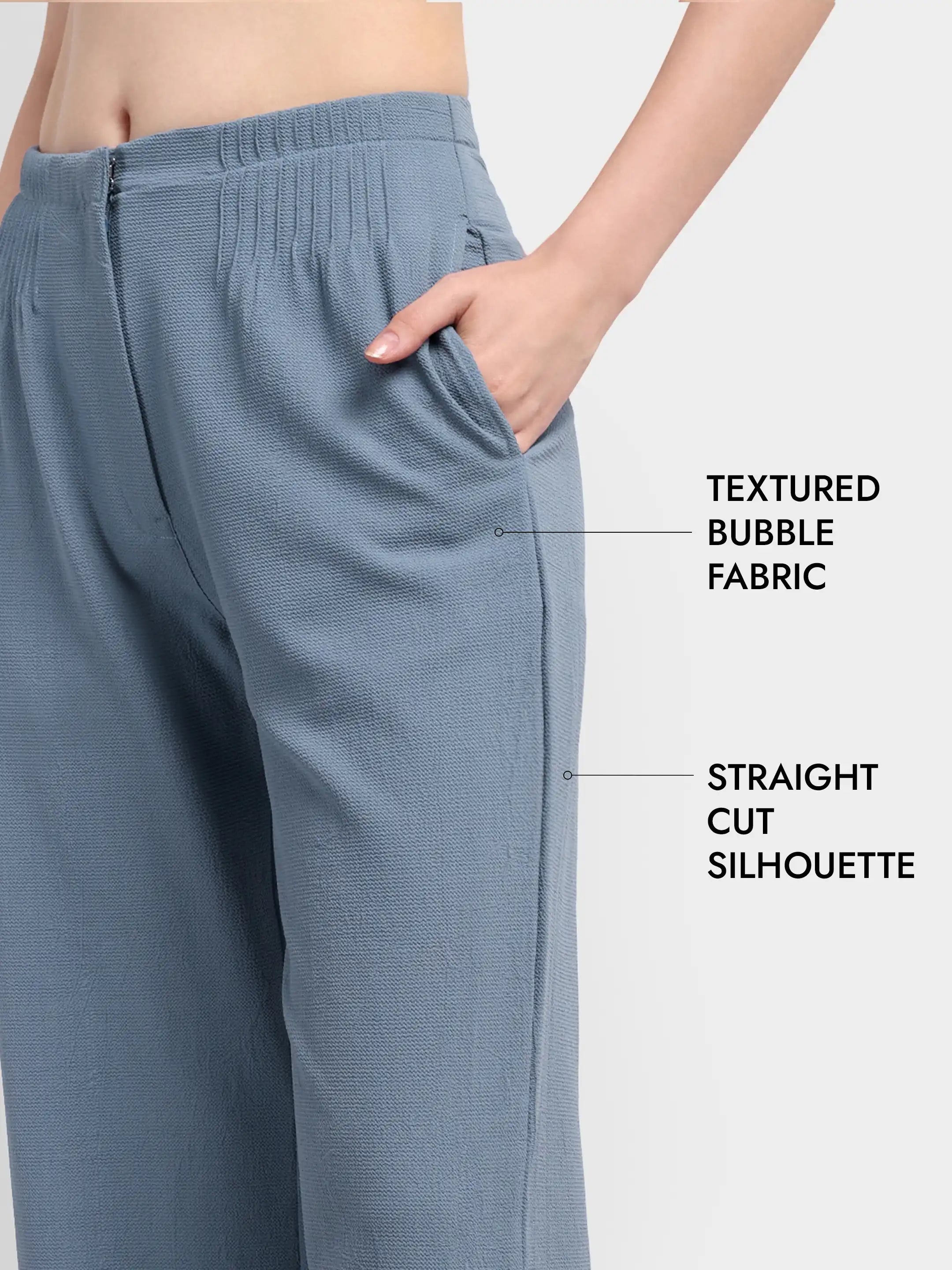 Bubble-Weave Tailored Pants - Pastel Blue