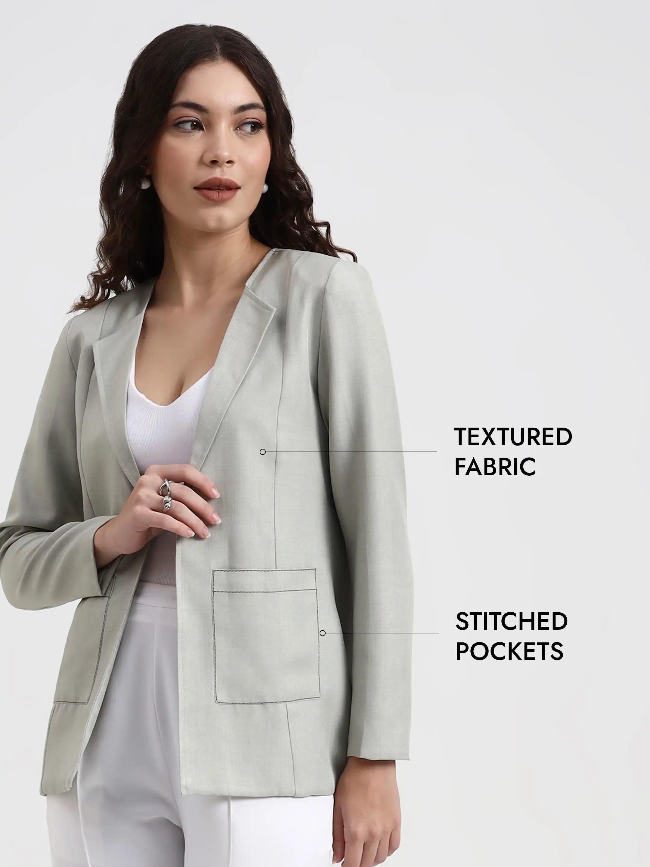 Embroidered Structured Blazer - Mist