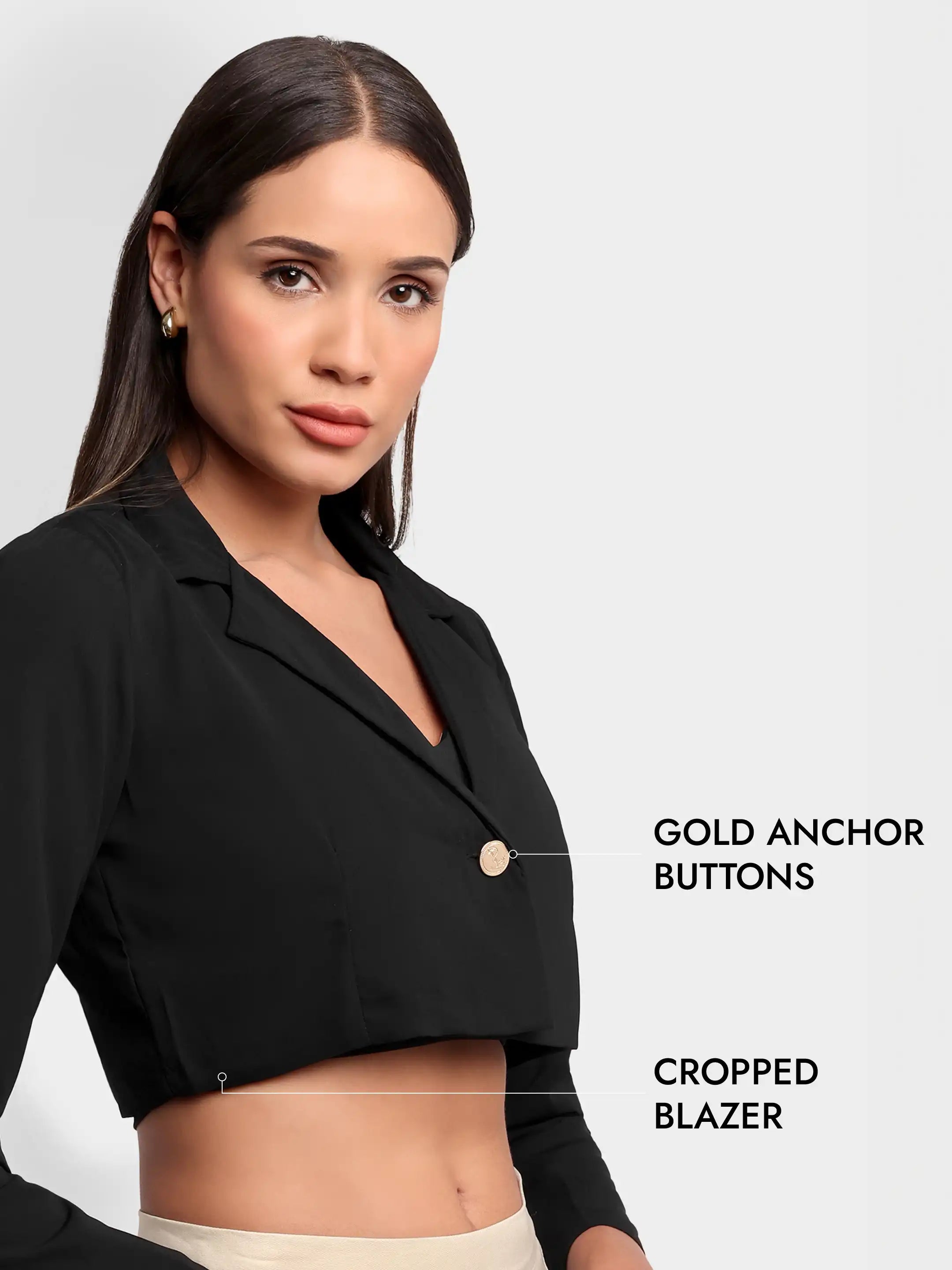Detailed Crop Blazer - Black
