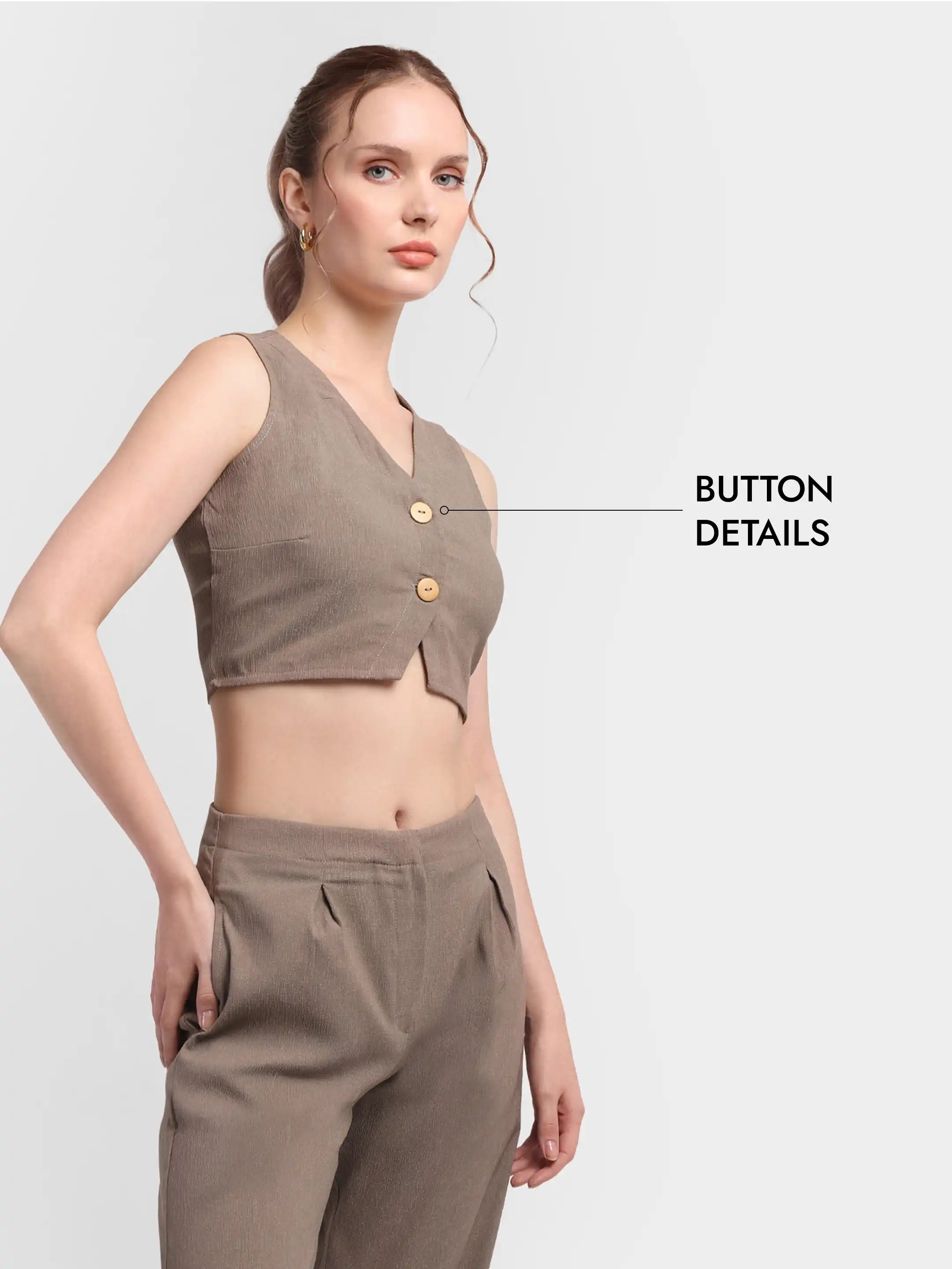 Pleated Trouser Waistcoat Co-ord - Mocha Brown