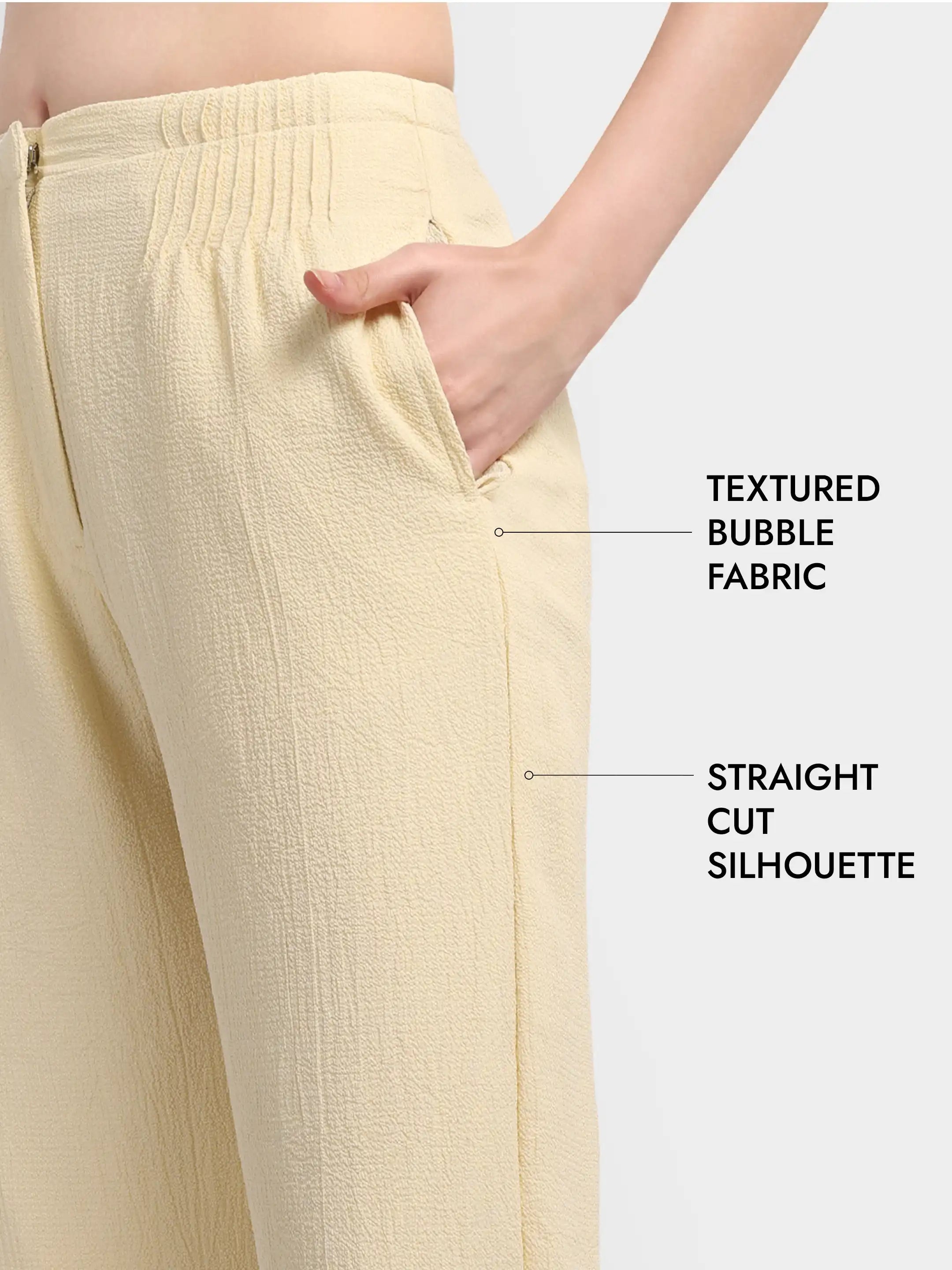 Bubble-Weave Tailored Pants - Beige
