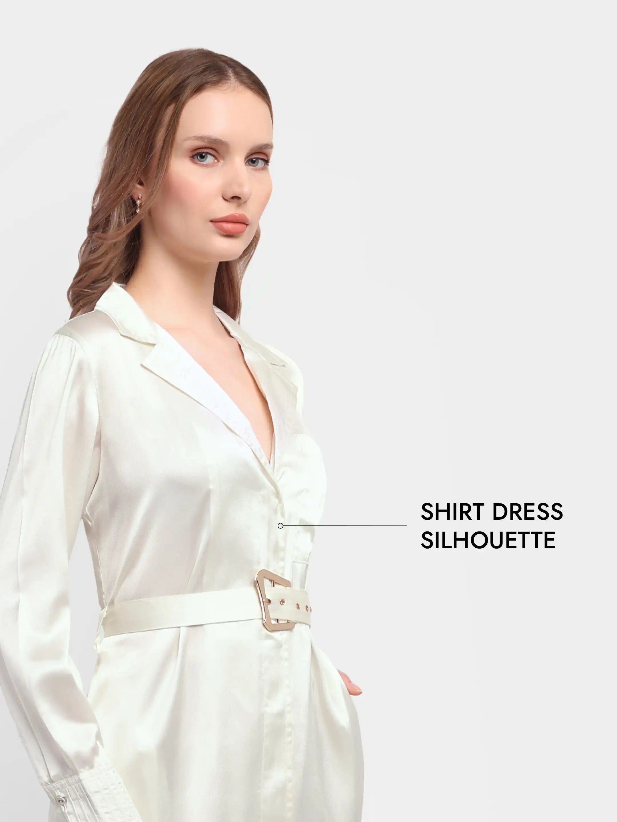 Pleat-Cuff Satin Dress - White