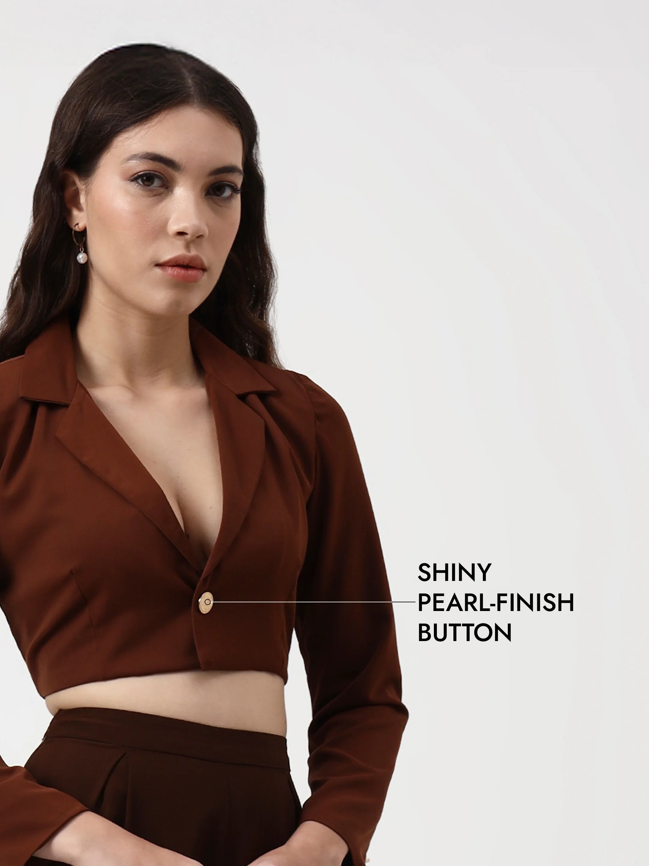 Detailed Crop Blazer - Cocoa Brown