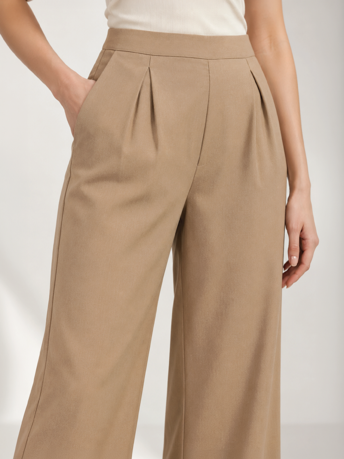 Pleated Suit Trousers - Beige