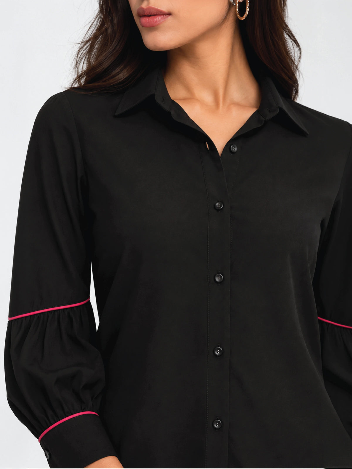 Straight-Hem Pleat Shirt - Black
