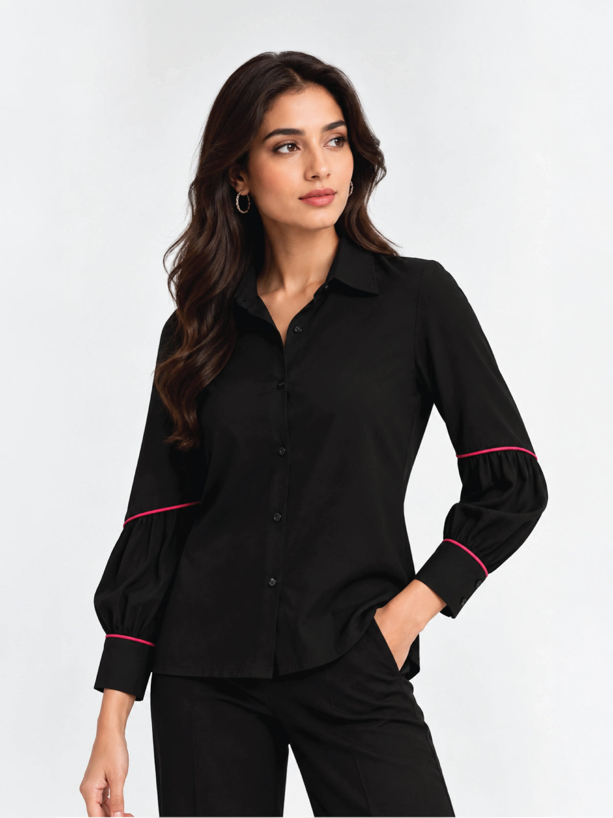 Straight-Hem Pleat Shirt - Black