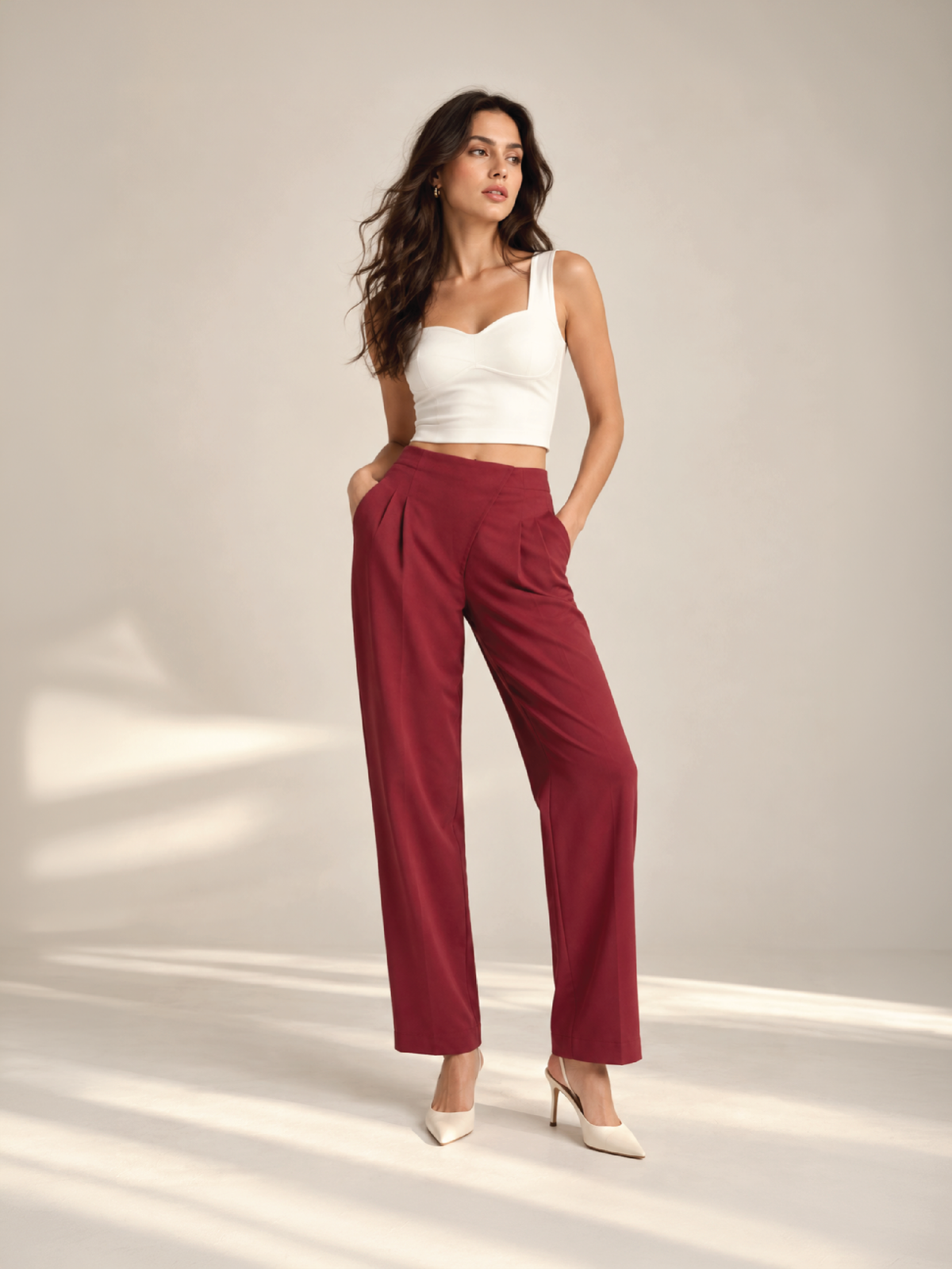 Honeycomb Textured Trousers - Red
