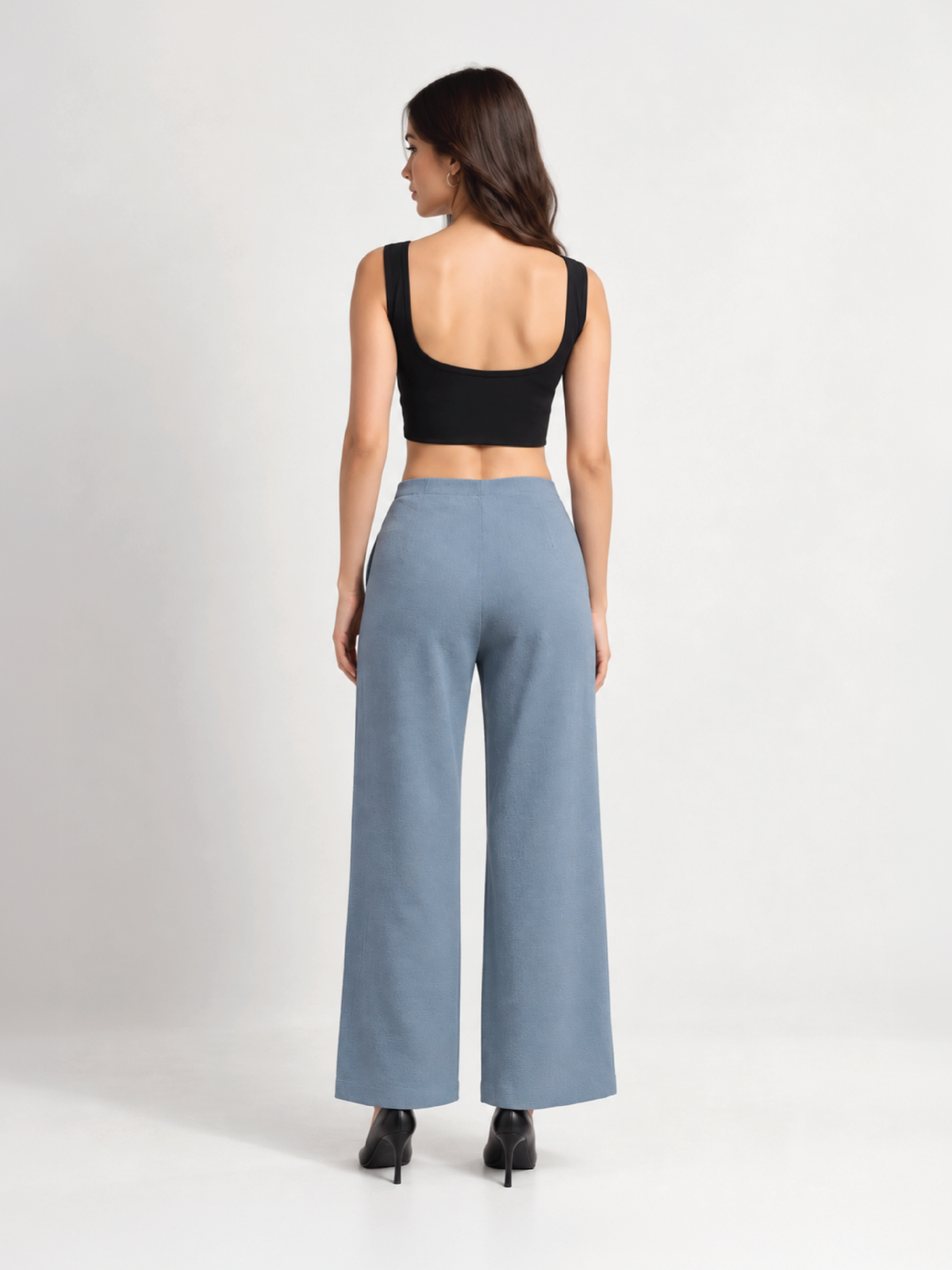 Bubble-Weave Tailored Pants - Pastel Blue