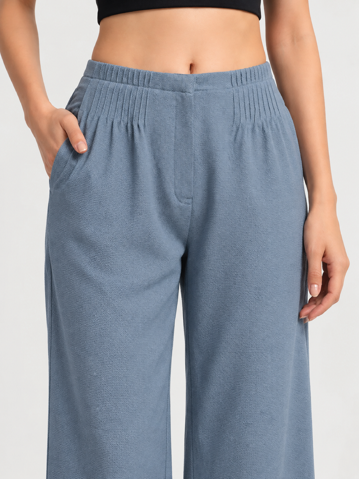 Bubble-Weave Tailored Pants - Pastel Blue