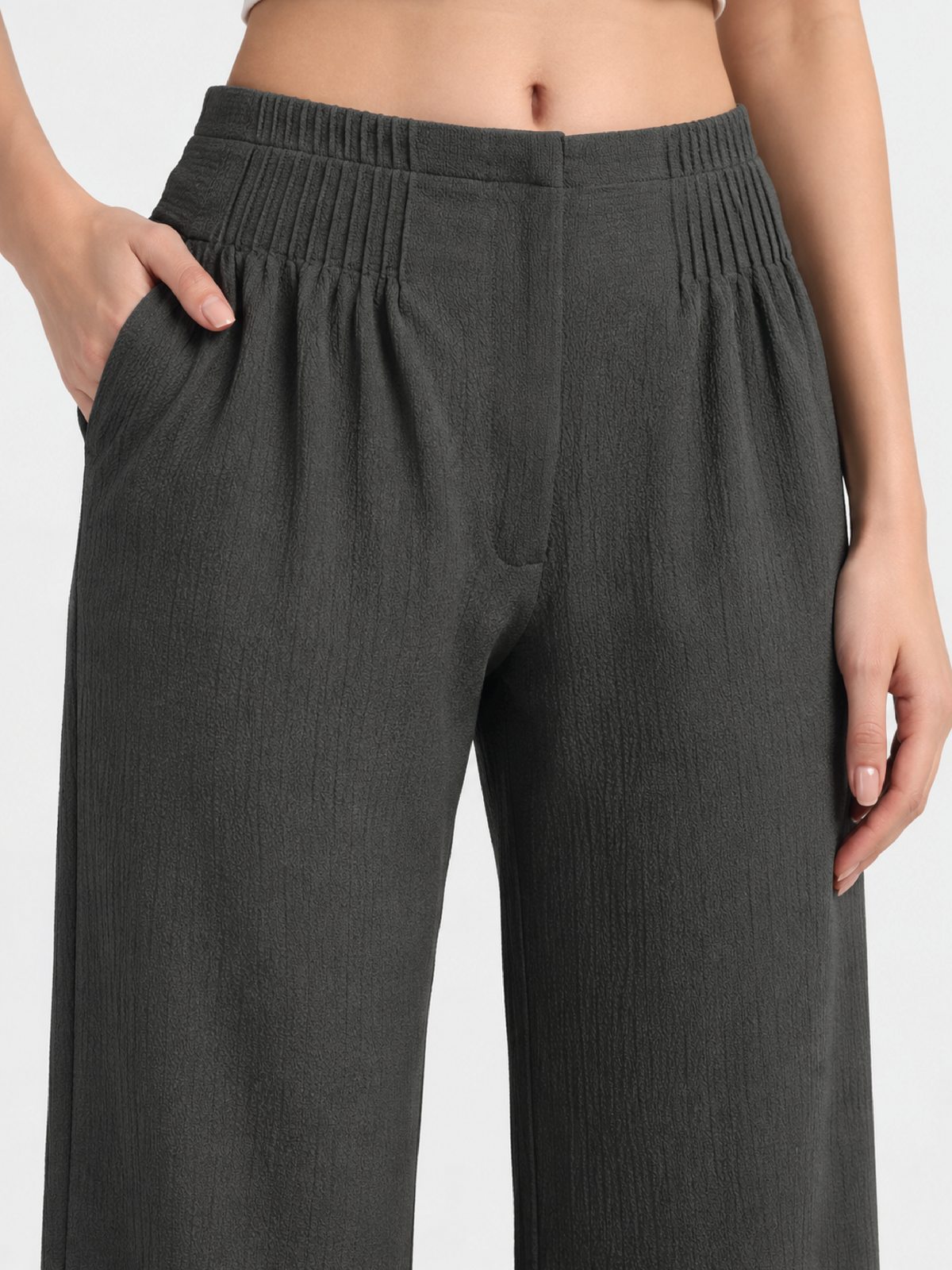 Bubble-Weave Tailored Pants - Dark Grey