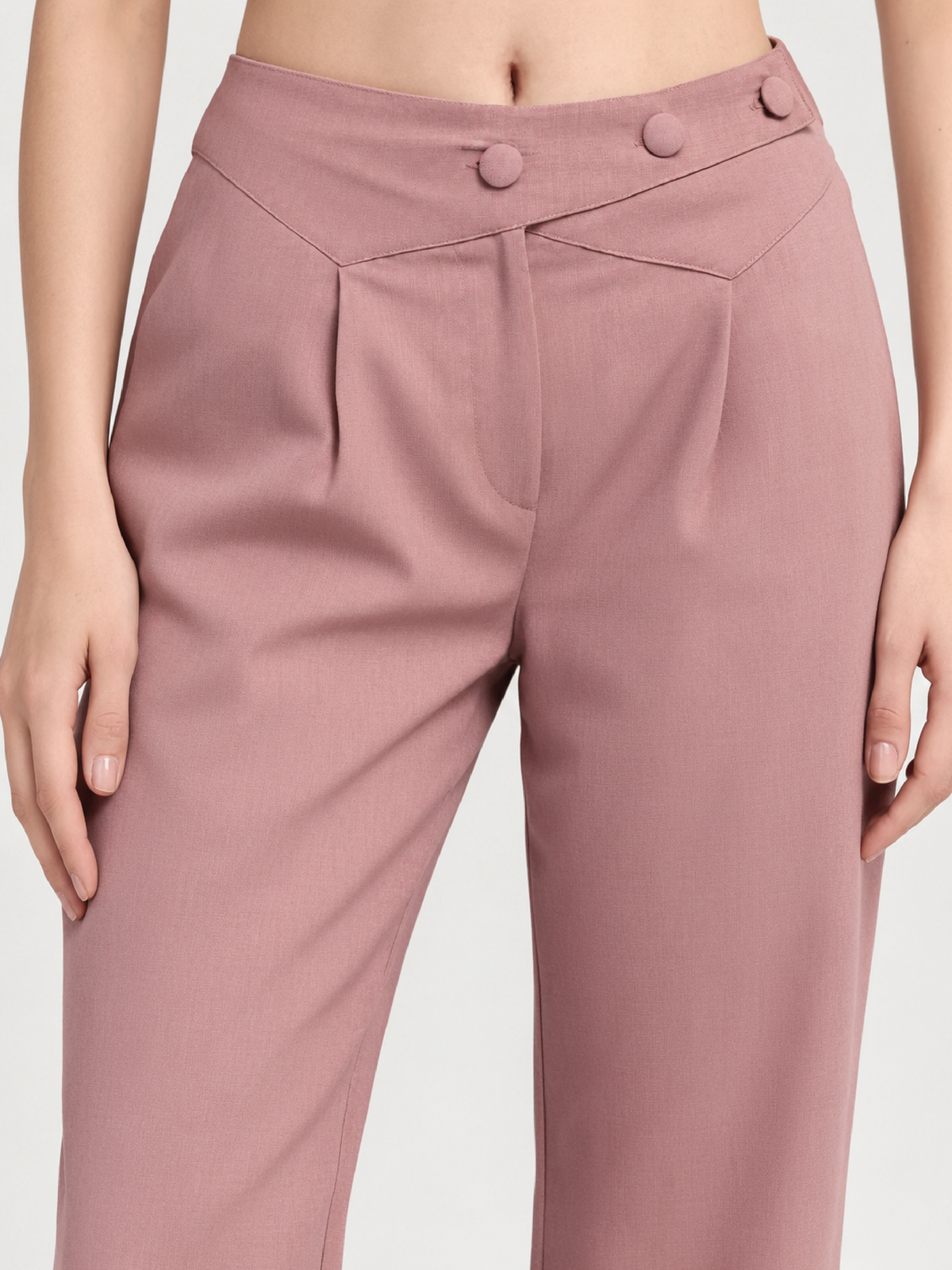 Belted Overlap Trousers - Pastel Pink