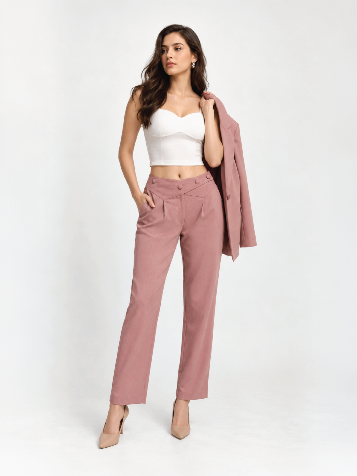 Belted Overlap Trousers - Pastel Pink