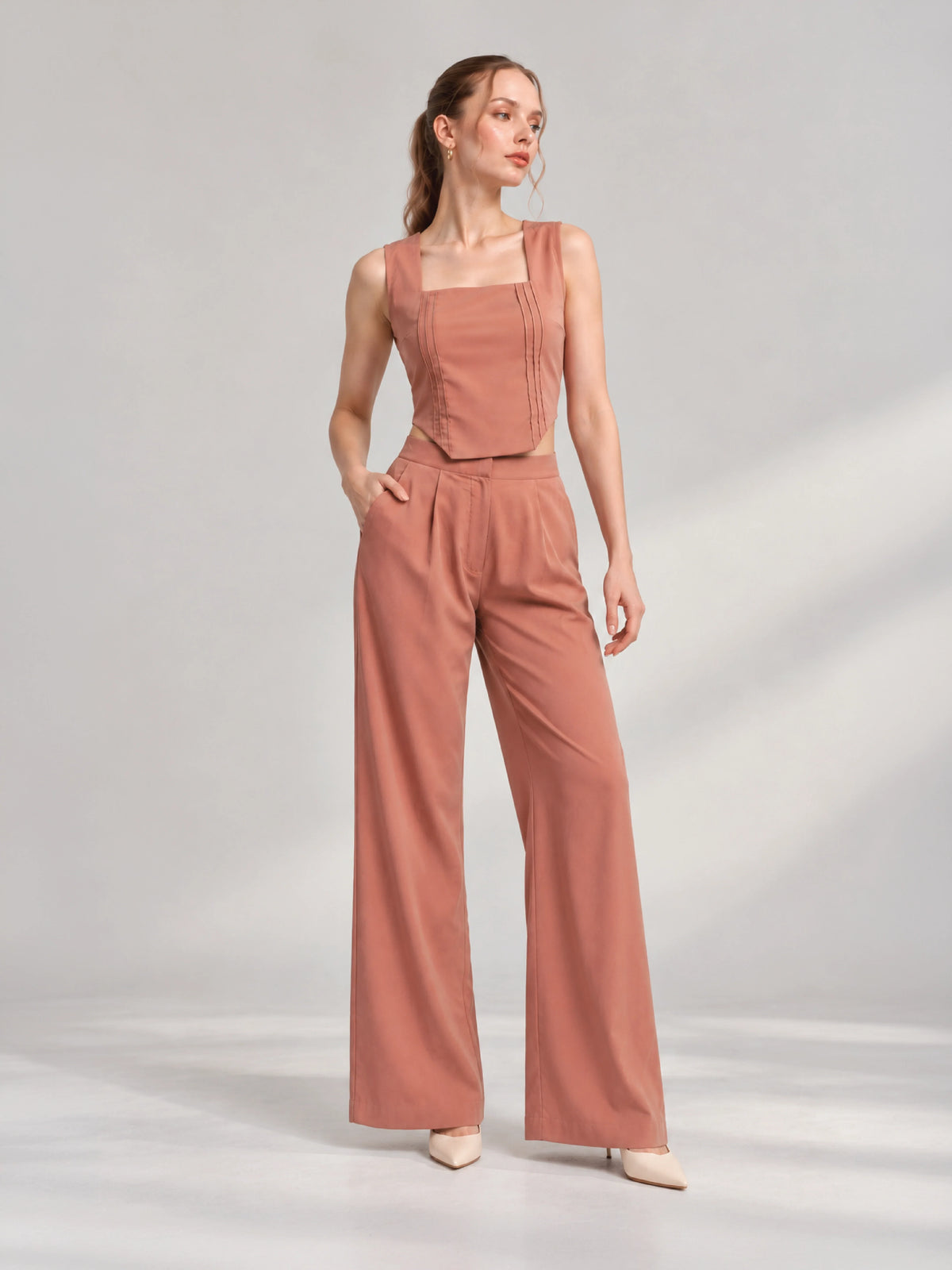 Pleated Corset-Hem Set - Peach