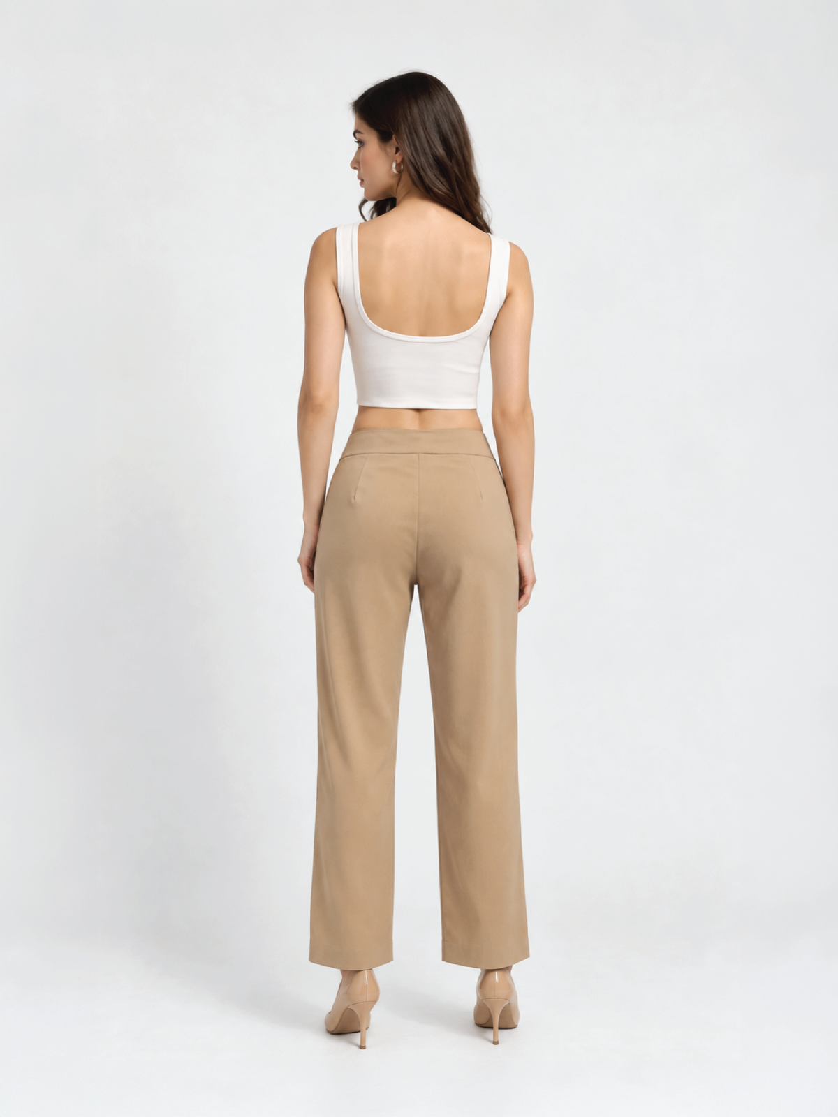 Belted Overlap Trousers - Beige