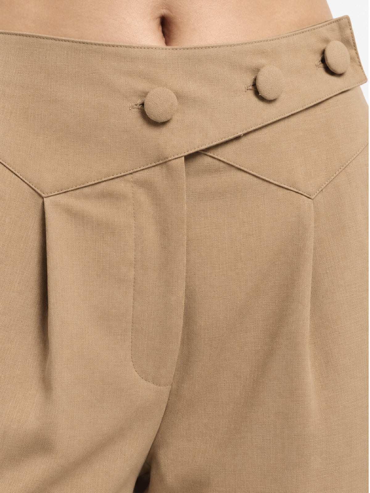 Belted Overlap Trousers - Beige