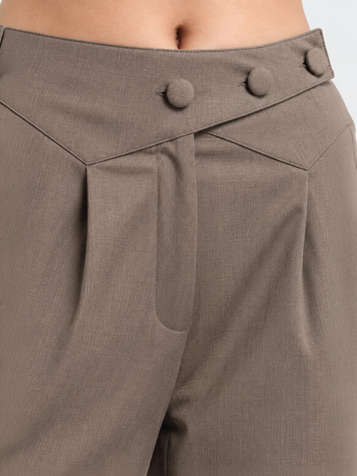 Belted Overlap Trousers - Pastel Brown
