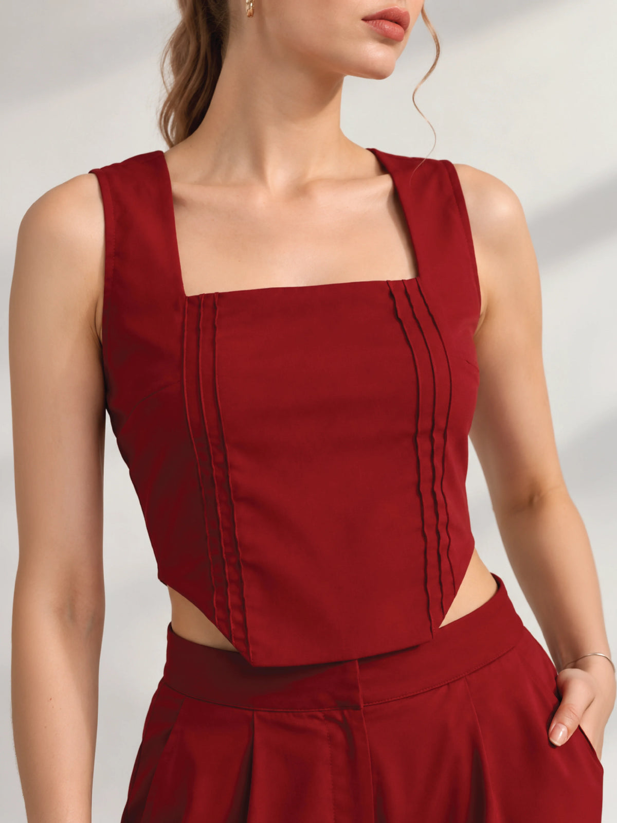 Pleated Corset-Hem Set - Red