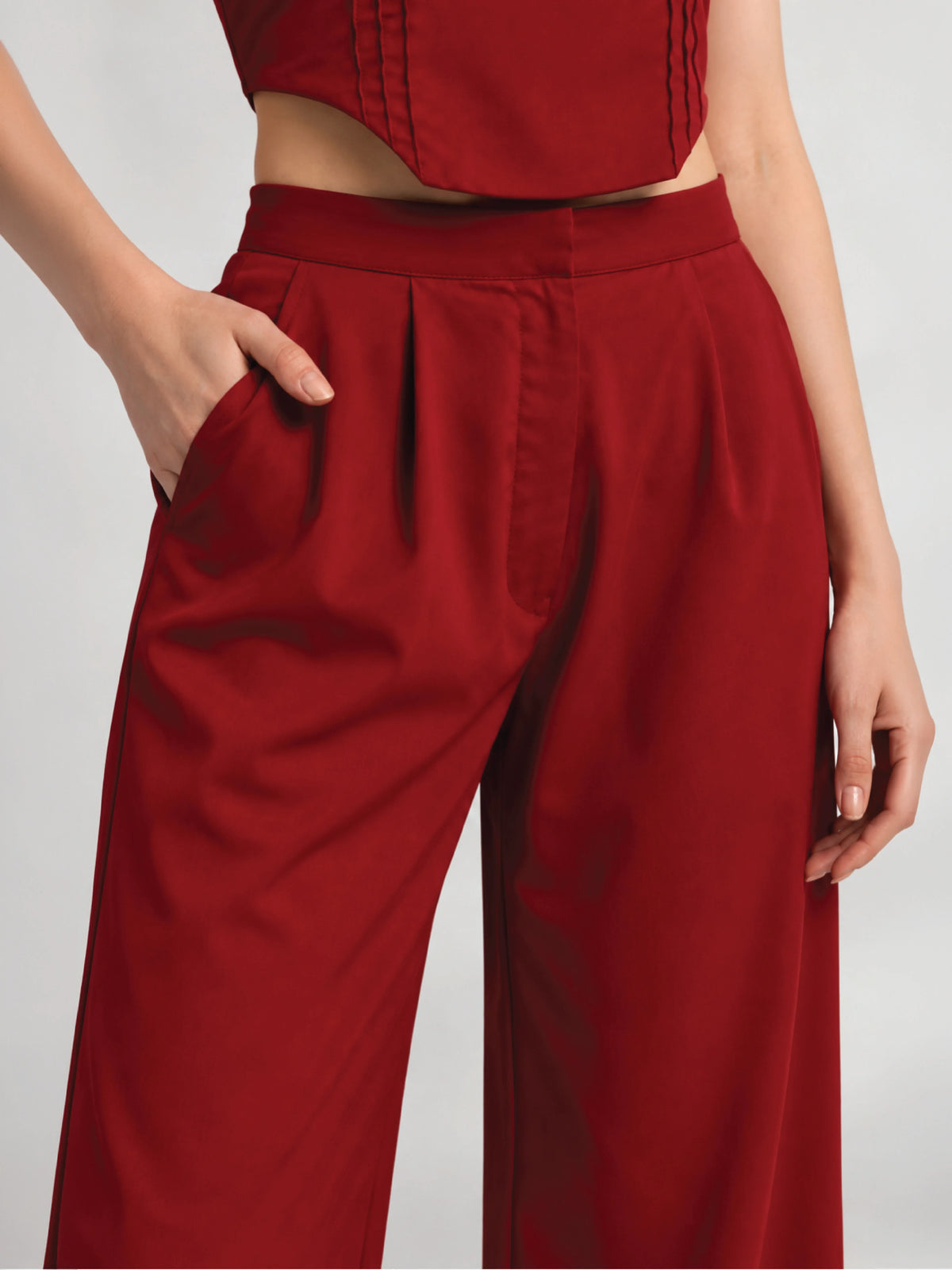 Pleated Corset-Hem Set - Red