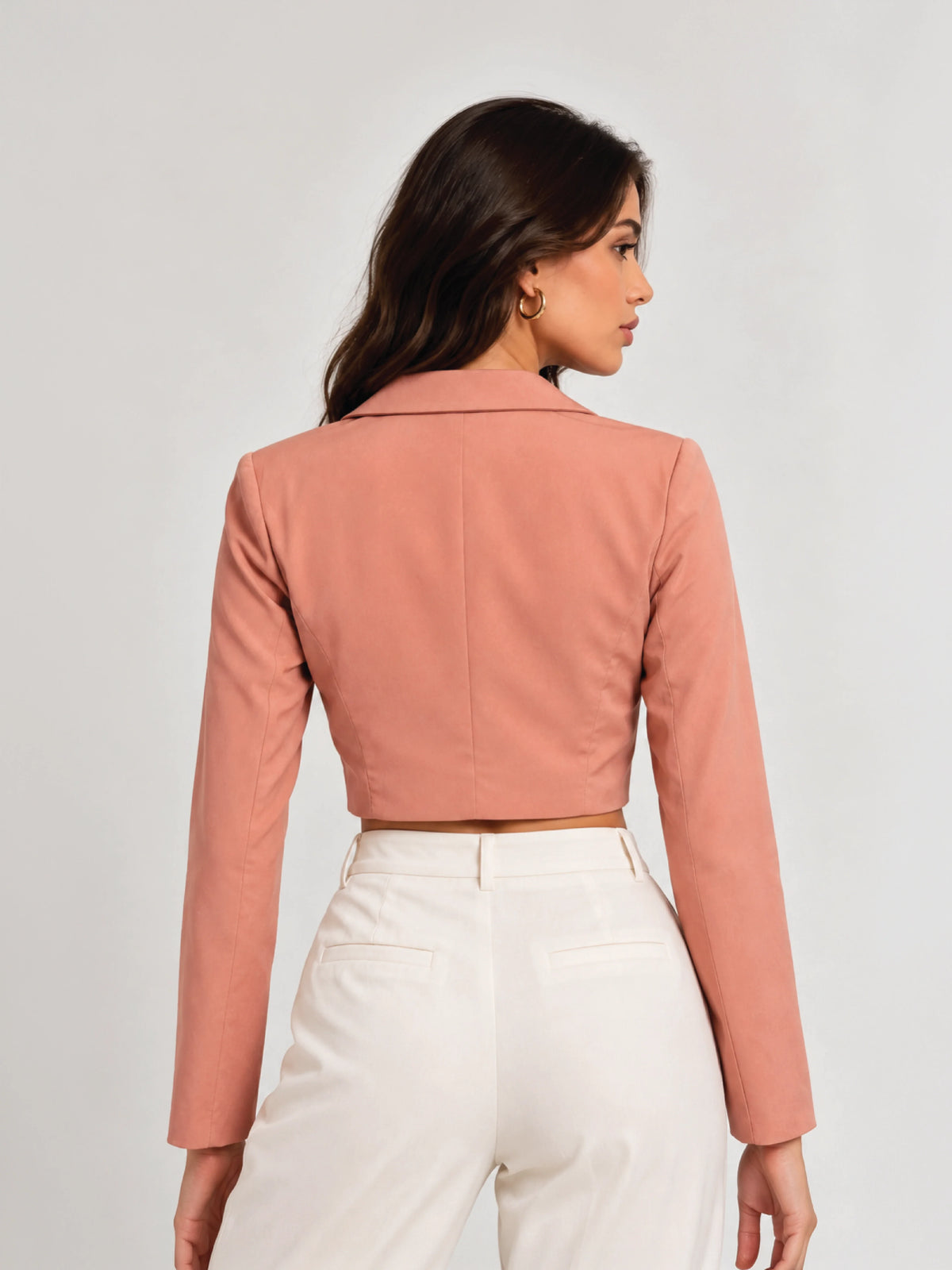 Single-Breasted Crop Blazer - Peach