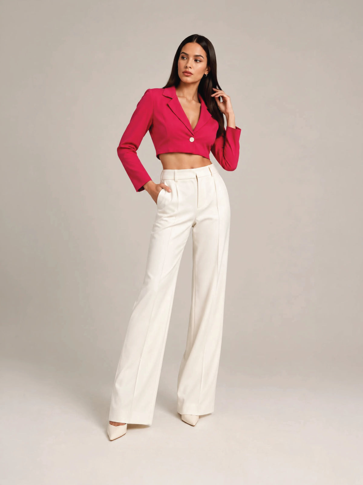 Single-Breasted Crop Blazer - Hot Pink