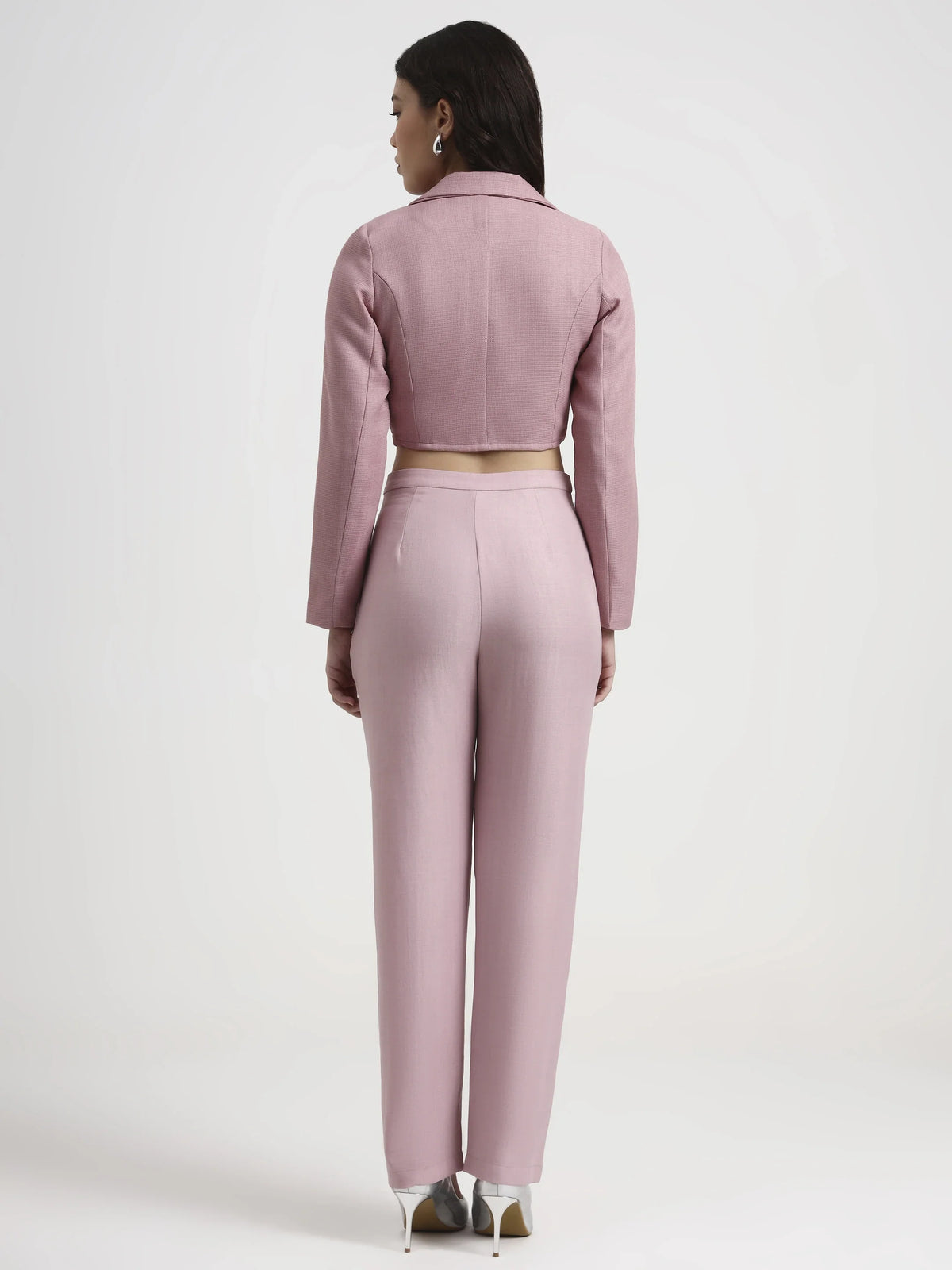 Curved Hem Crop Blazer - Blush Pink