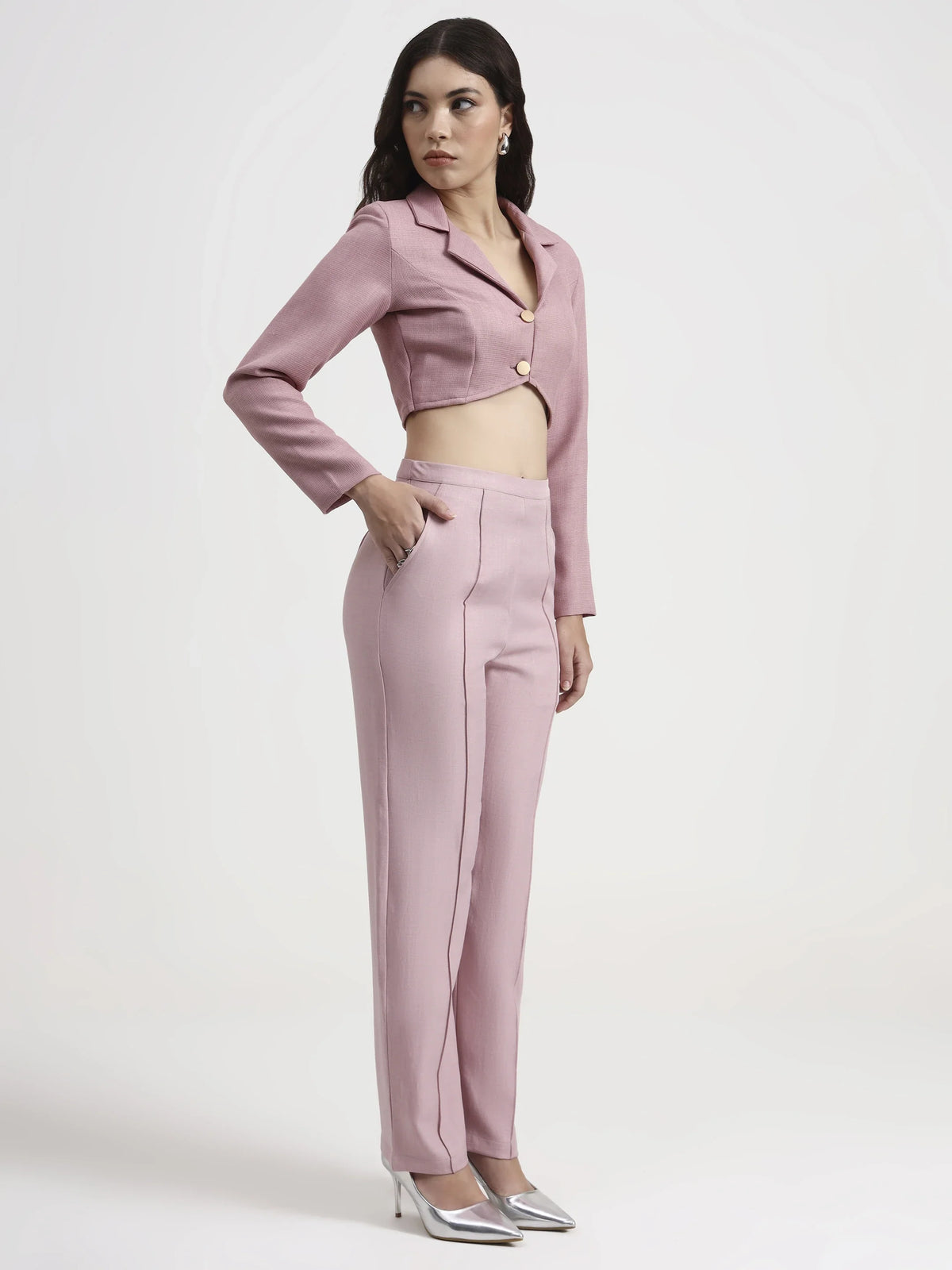 Curved Hem Crop Blazer - Blush Pink